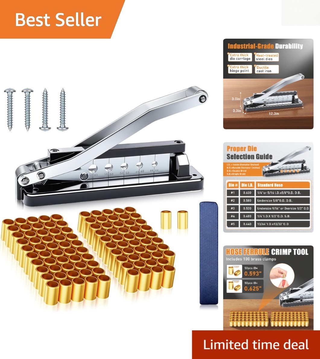 Ultimate Hose Crimping Tool Kit – Precision Crimper with 100 Ferrules Included