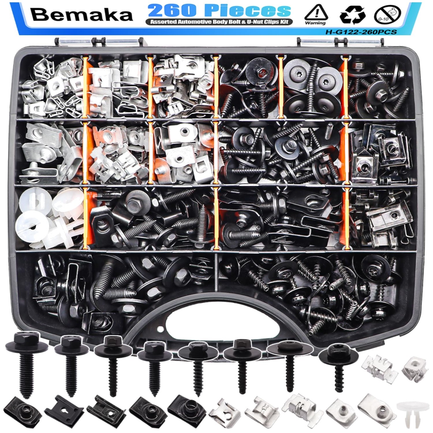 Black & Silver Body Fasteners Set – 260Pcs Automotive Clips