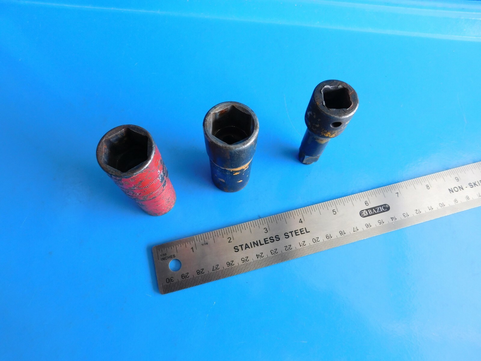 USED ,SNAP ON TOOLS DOUBLE ENDED LUG NUT SOCKET SET, 3 PC’S, SOCKETS & EXT.