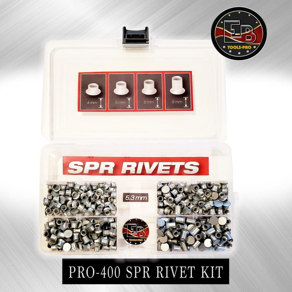 SPR Self Piercing Rivet Kit Includes 400pcs 5.3x4mm – 5.3x5mm – 5.3x6mm- 5.3x8mm