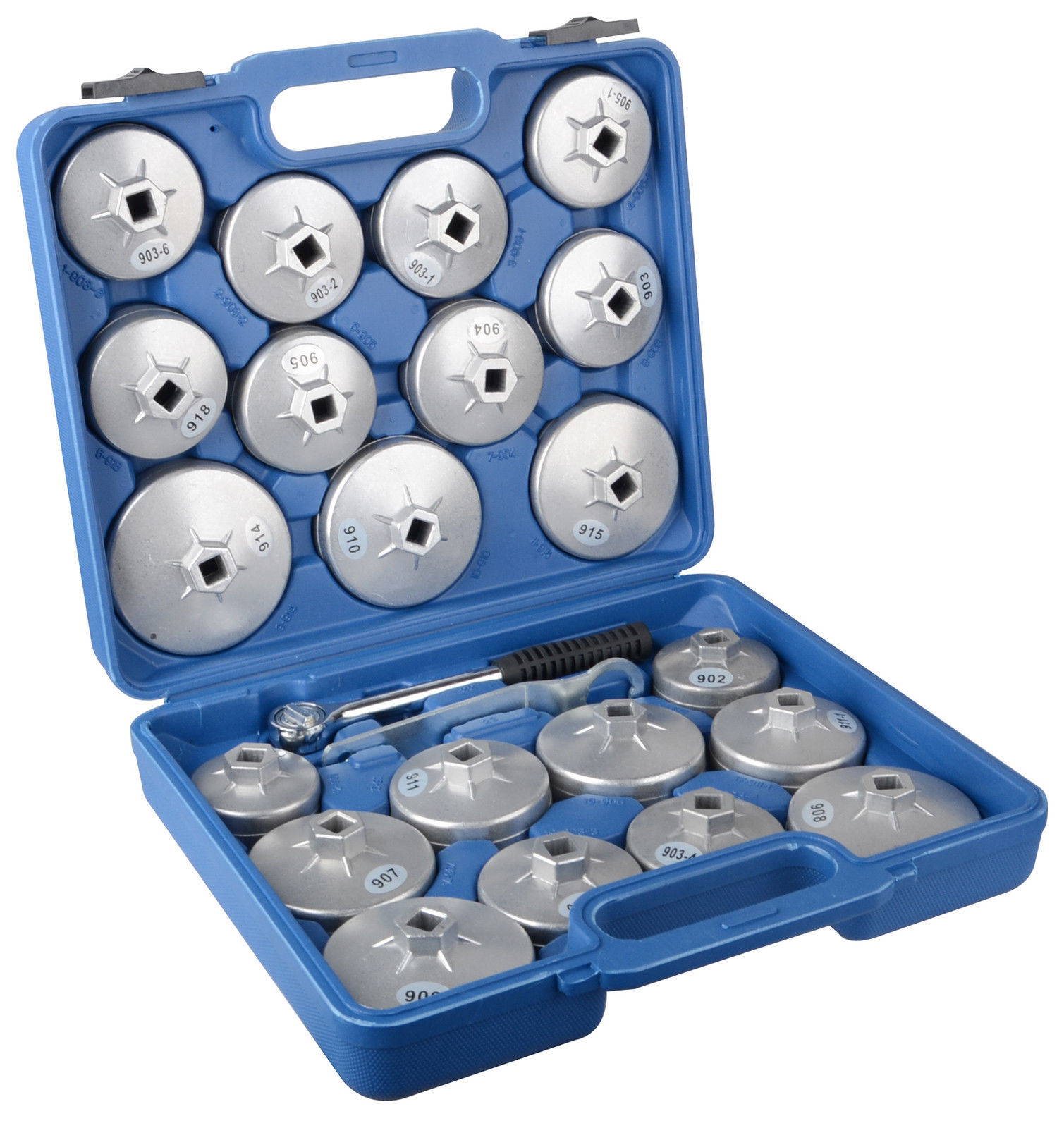 23 Pc 1/2″ DR Aluminum Alloy Cup Type Oil Filter Cap Wrench Socket Removal Set