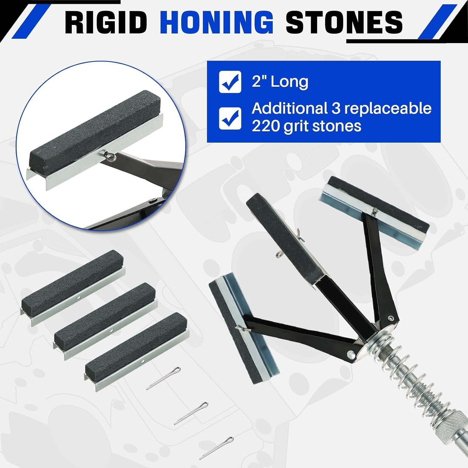 Engine Cylinder Hone Set 220 Grit for Rust and Carbon Removal 1-1/4″ to 3-1/2″