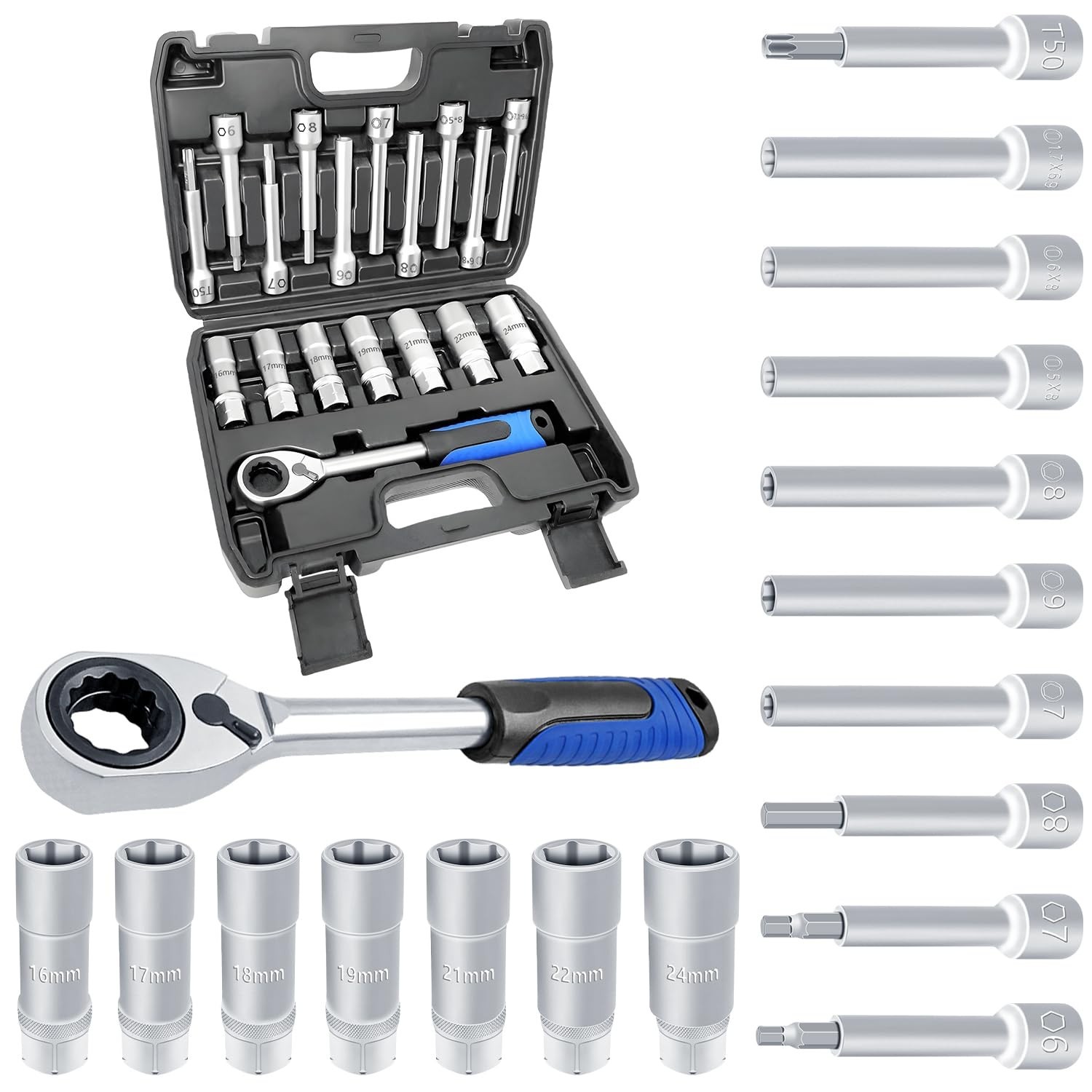 18PCS Shock Absorber Strut Nut Removal Tool Set, 1/2″ Ratchet Wrench Kit for All