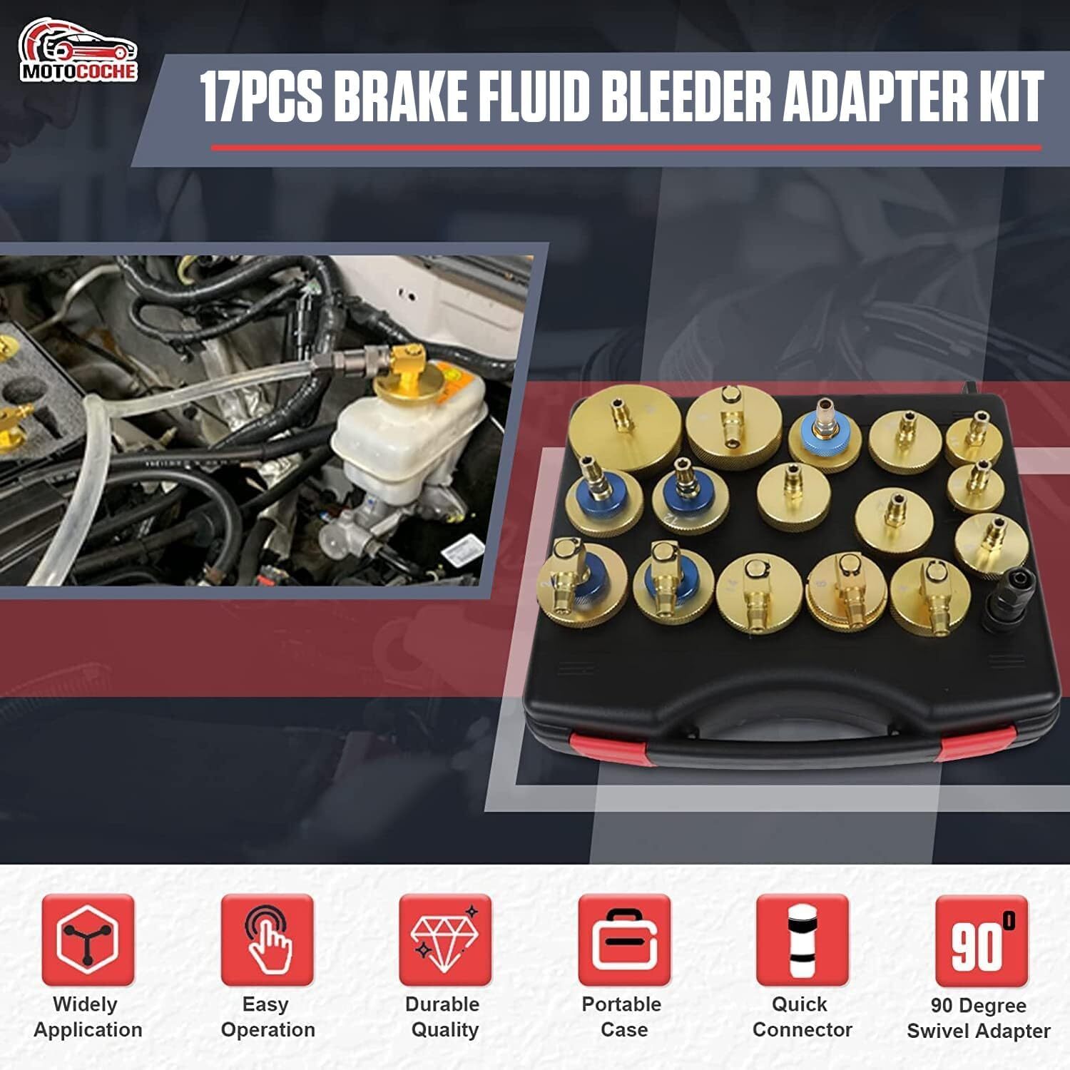 Universal Master Cylinder Brake Bleeder Adapter Kit for Brake Fluid Bleeding