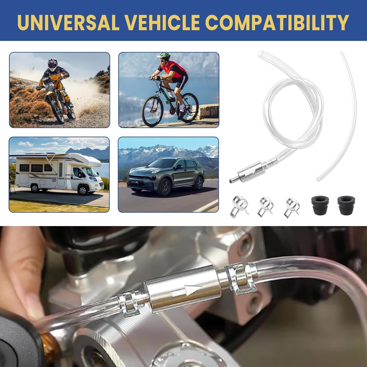 Brake Bleeder Hose Kit 6pcs Universal for Car Motorcycle with One Way Check V…