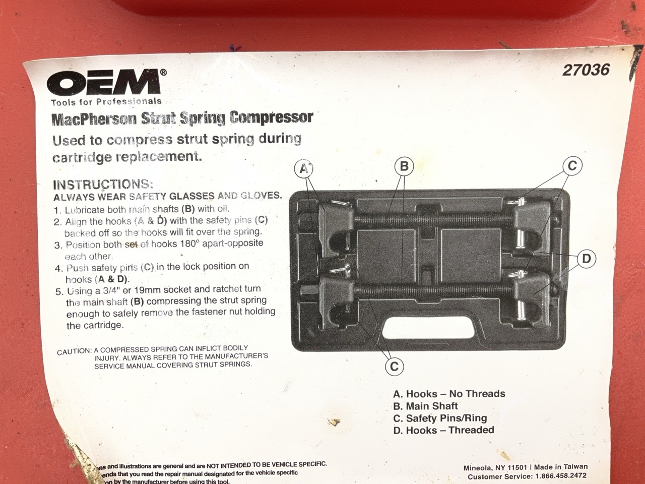 USED #34 – OEM TOOLS 27036 10.75″ MacPherson Strut Spring Compressor Tool