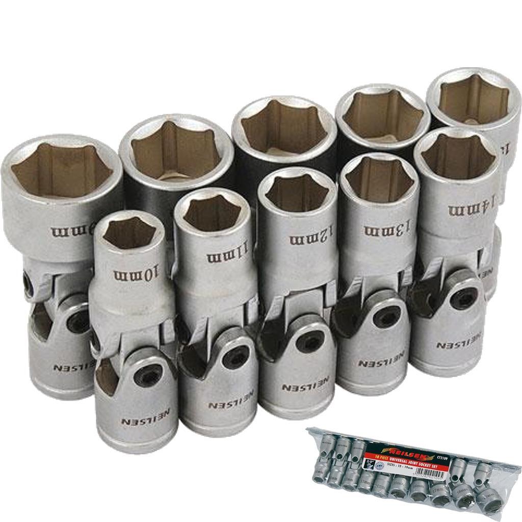 Neilsen Metric Universal Joint Sockets 10mm – 19mm Socket Set 10pc 3/8″ Drive