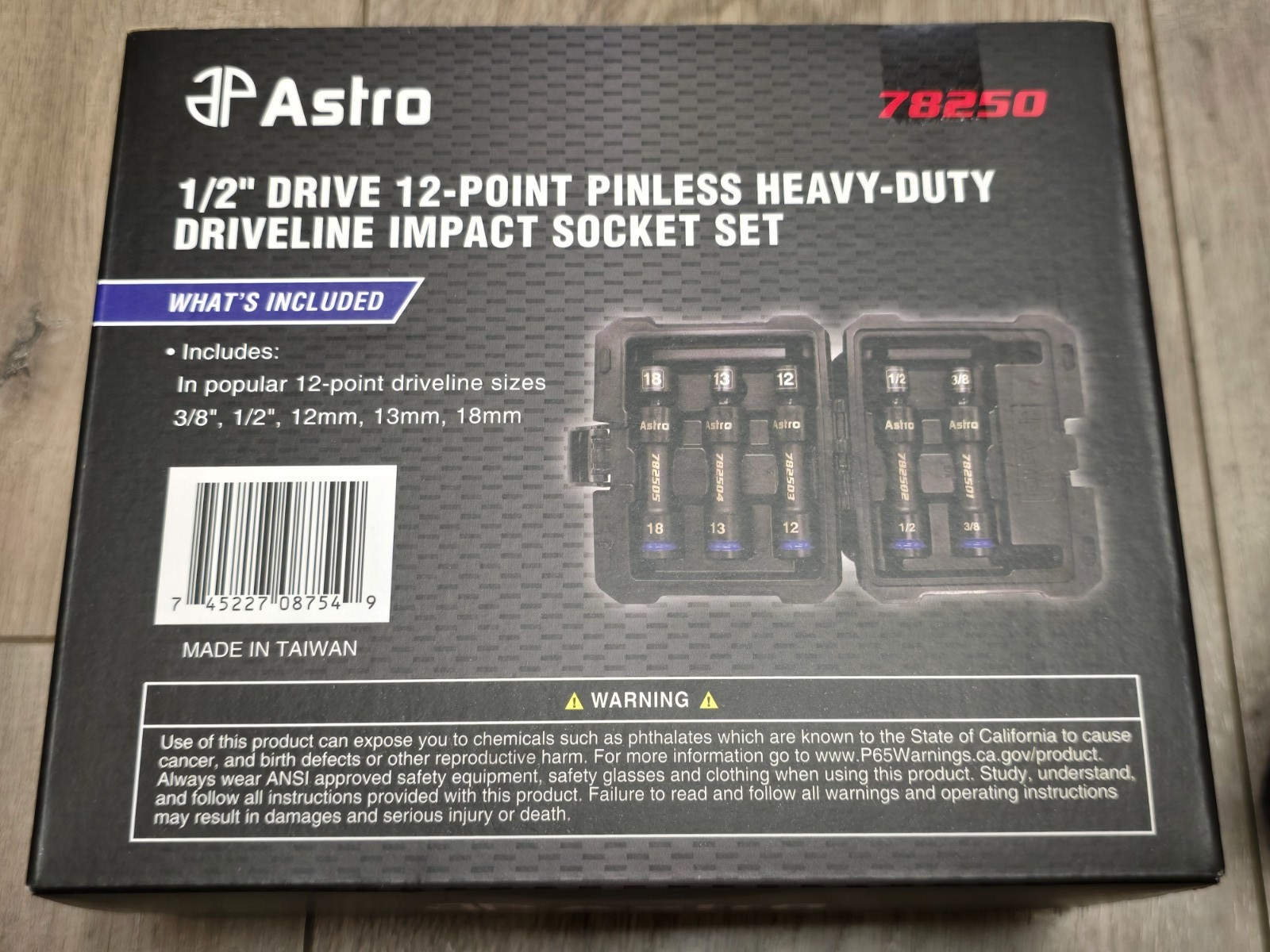 Astro Tools 78250, 5pc Universal Extended Drive Line Socket Set, 12pt, 1/2dr