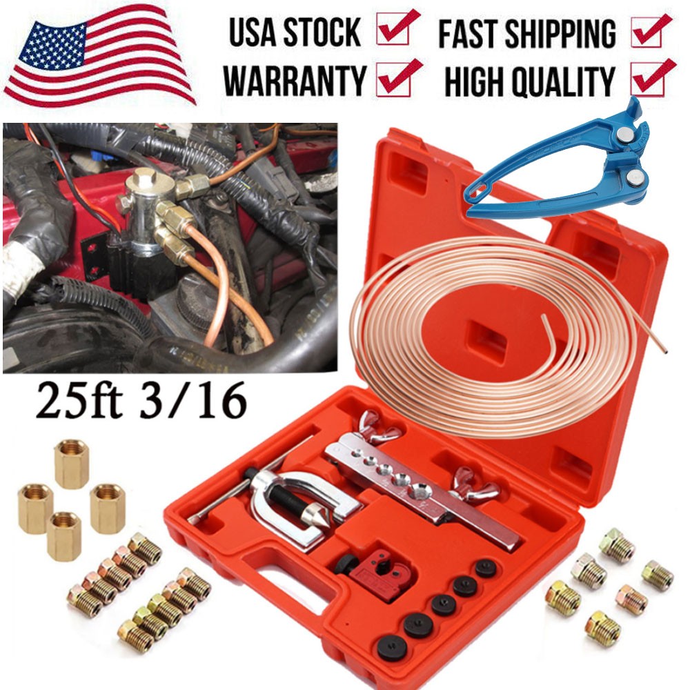 US–25FT 3/16 Copper Pipe Flaring Tool & Tube Bender Brake Line Pipe Repair Kit