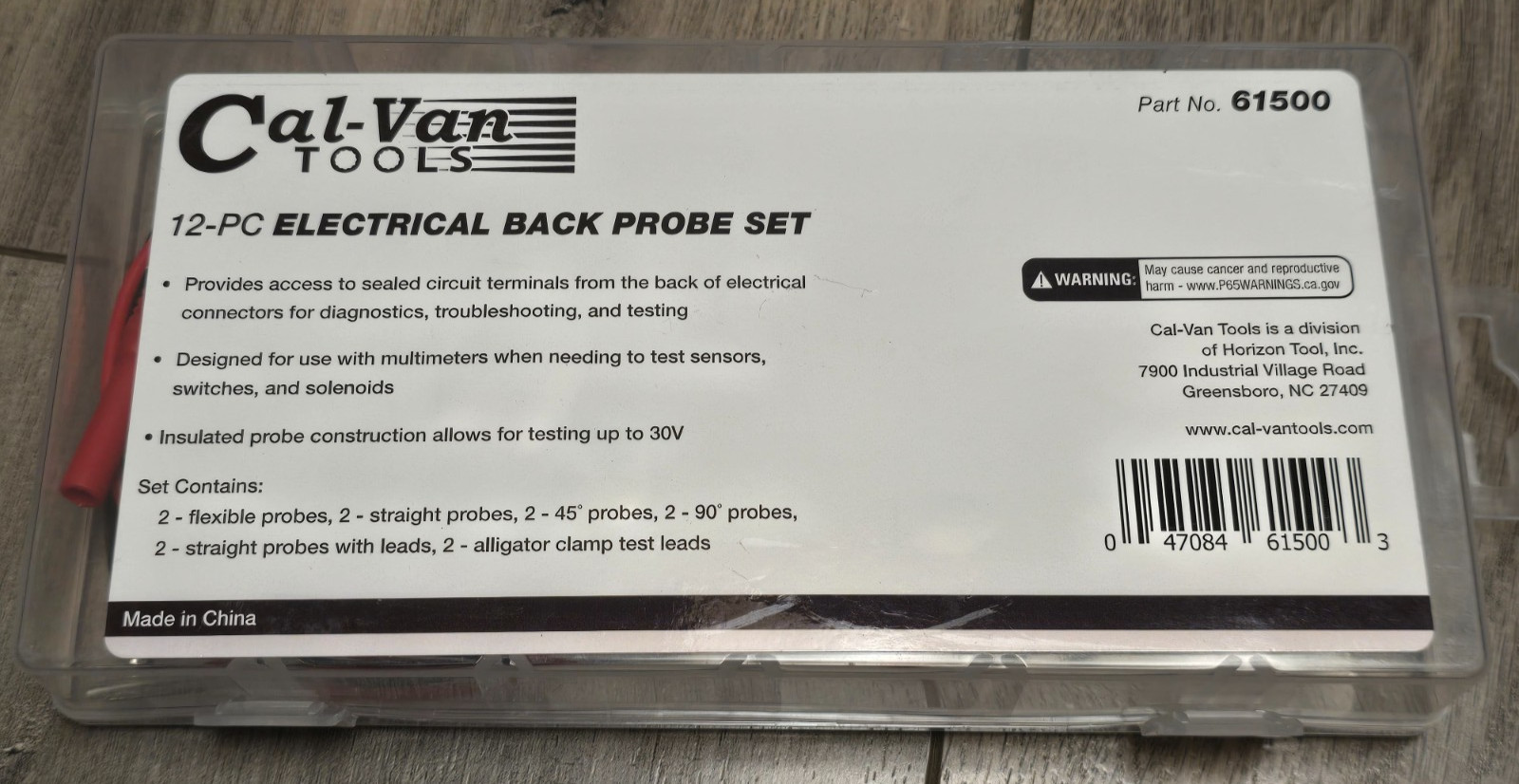 Cal Van Tools 61500, 12pc Master Electrical Back Probe Adapter and Lead Kit