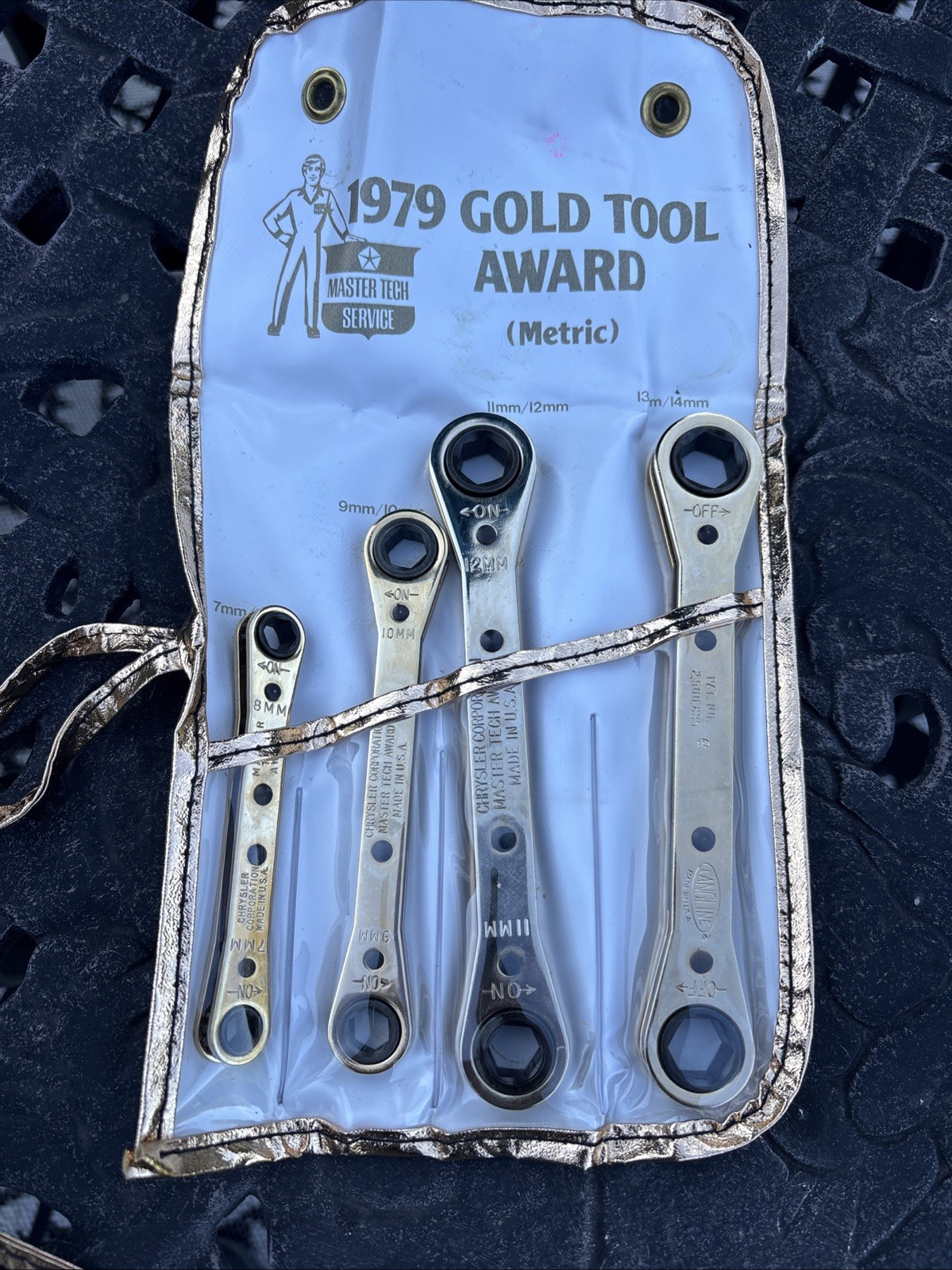 1979 Chrysler Master Tech Service Gold Tool Award 4 Pc Metric Ratchet Wrenches