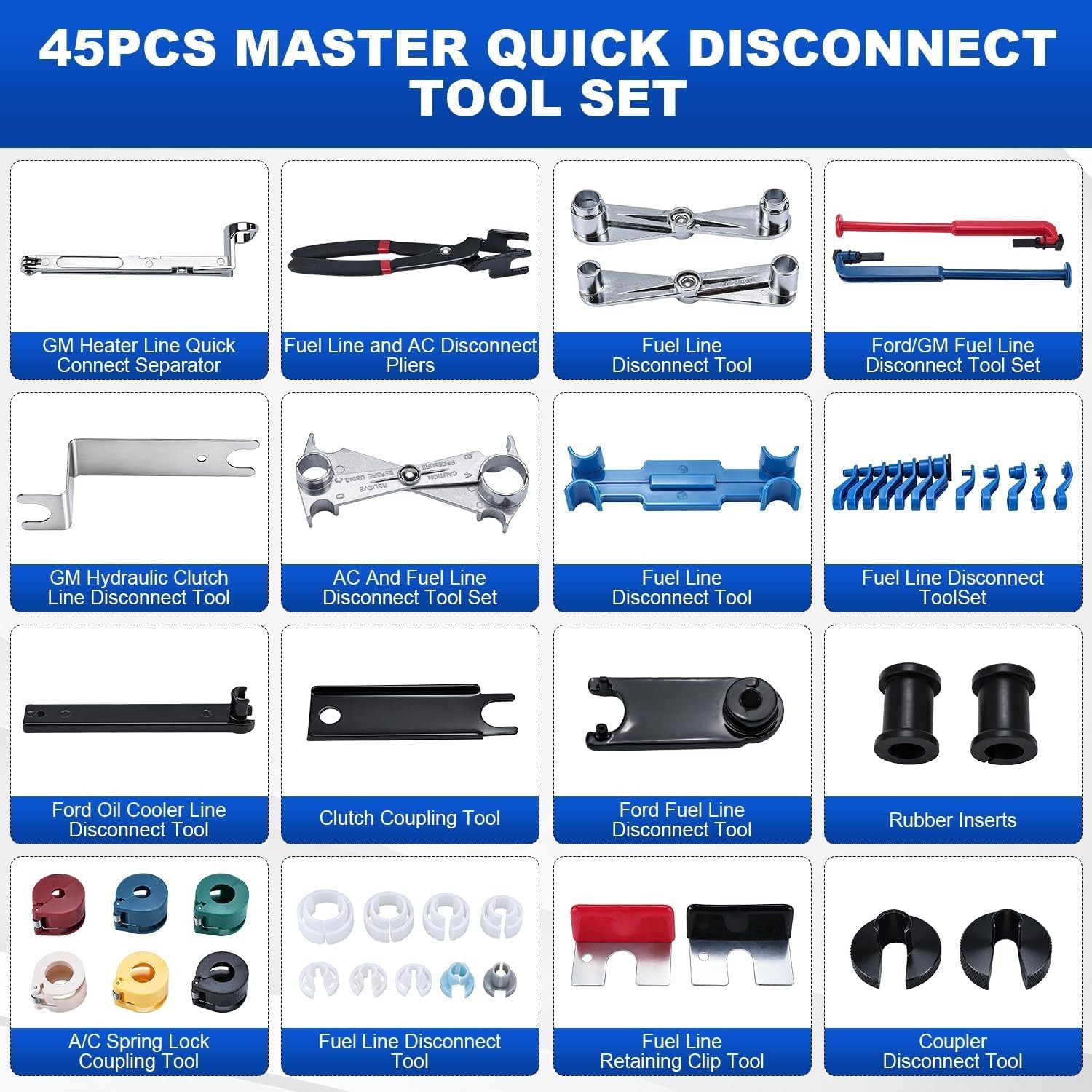45Pcs Fuel Line Disconnect Tool for Automotive A/C Fuel & Transmission Systems