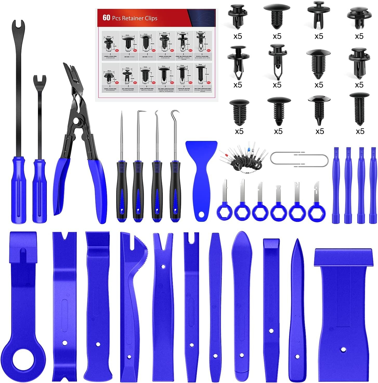 Nilight Trim Removal Tool Blue 102 Pcs Auto Push Pin Bumper Retainer Clip Set