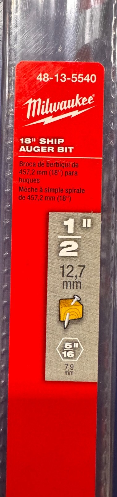 Milwaukee 1/2″ x 18″ Ship Auger Drill Bit 48-13-5540