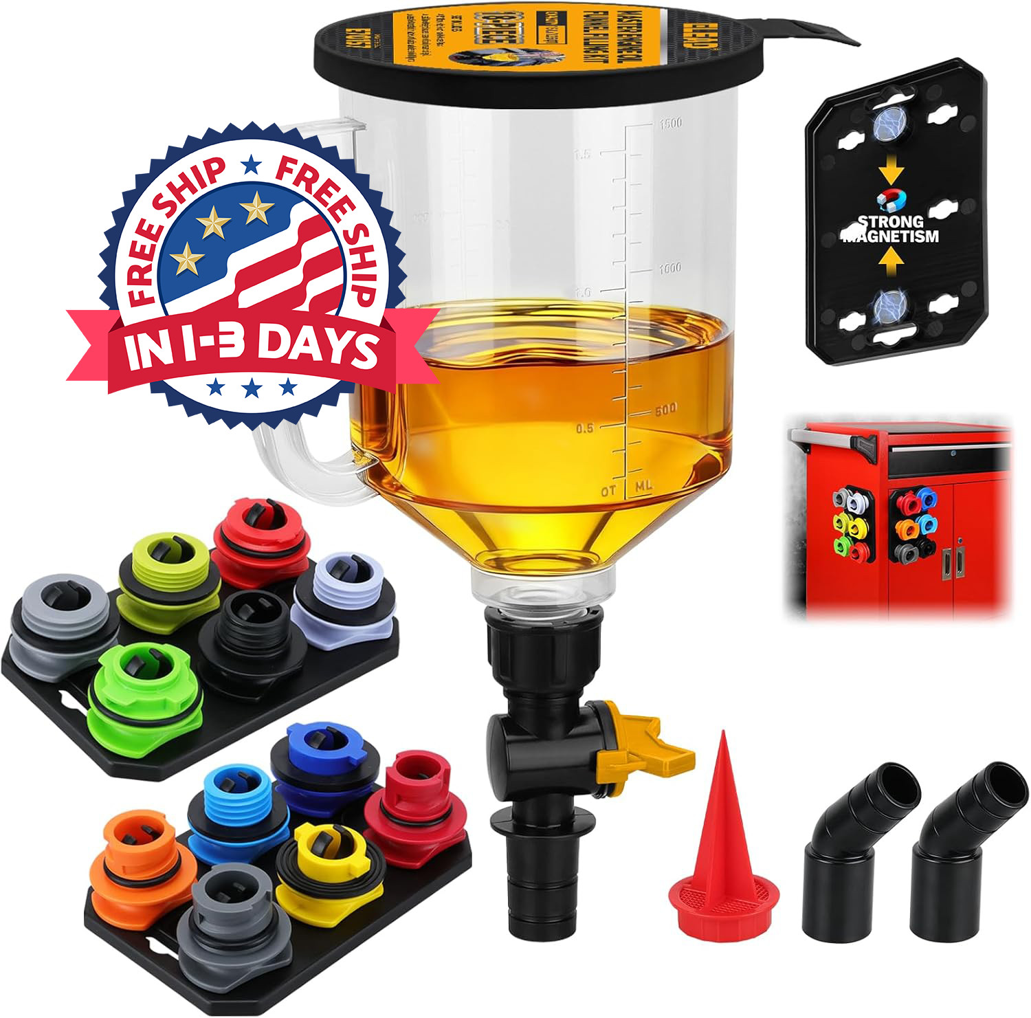 Kit de embudo de aceite para motor de 1,59 qt 12 adaptadores y conexión en codo