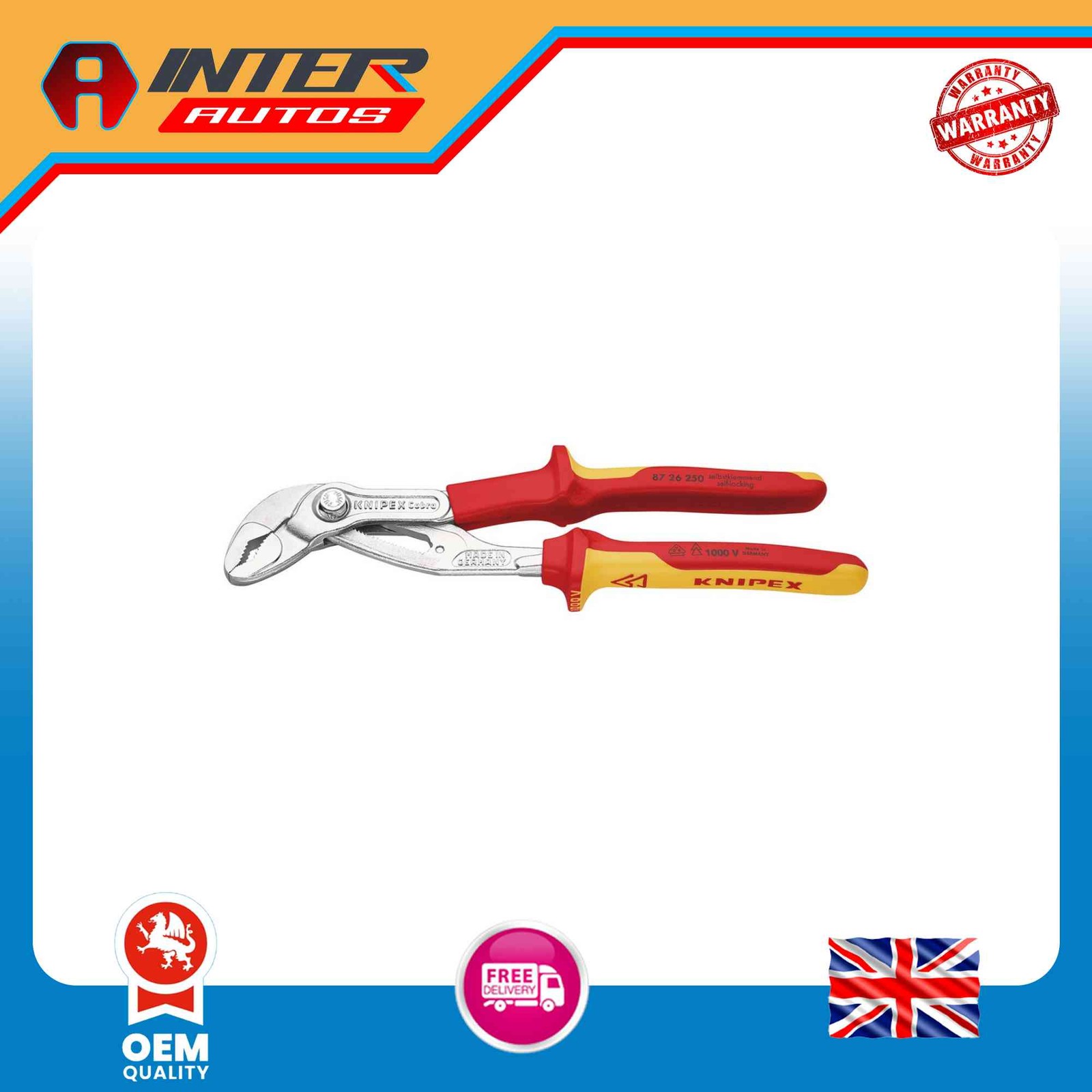 Draper KNIPEX 87 26 250 SB Cobra® VDE High-Tech Water Pump Pliers, 250mm 34672