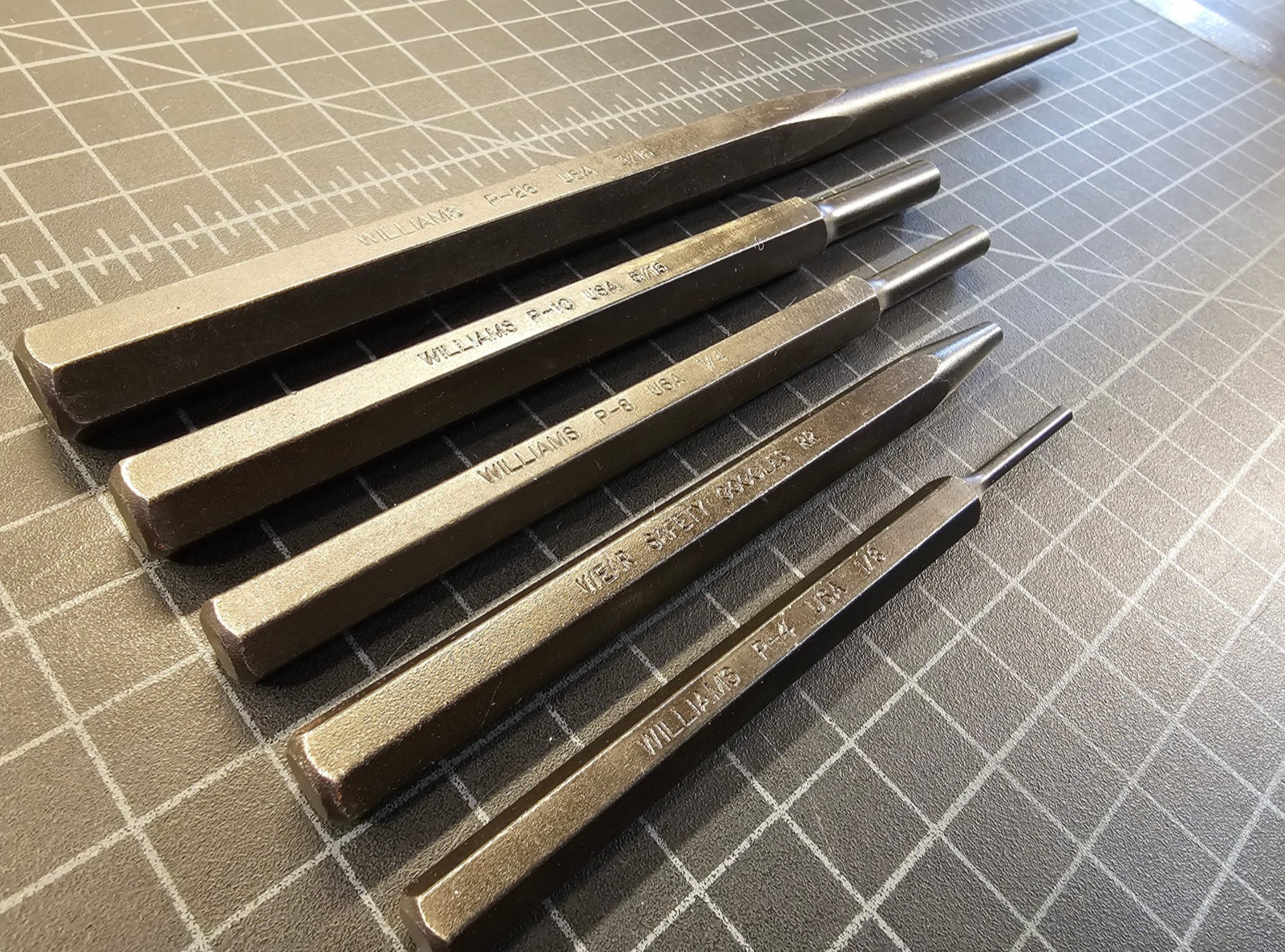 Williams Tools 5 PC Piece Pin Punch Set Lot P4, P8, P10, P26, P40 USA NEW!