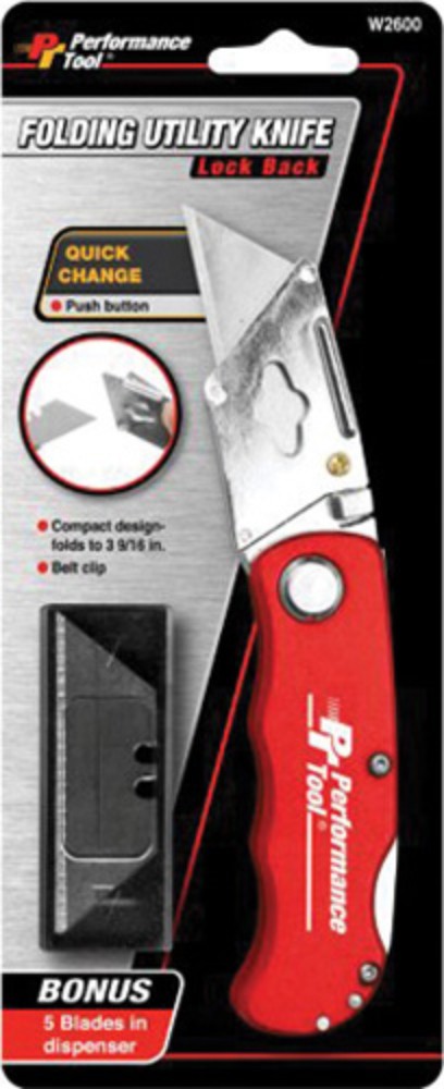 Performance Tool W2600 Folding LB Red Utility Knife