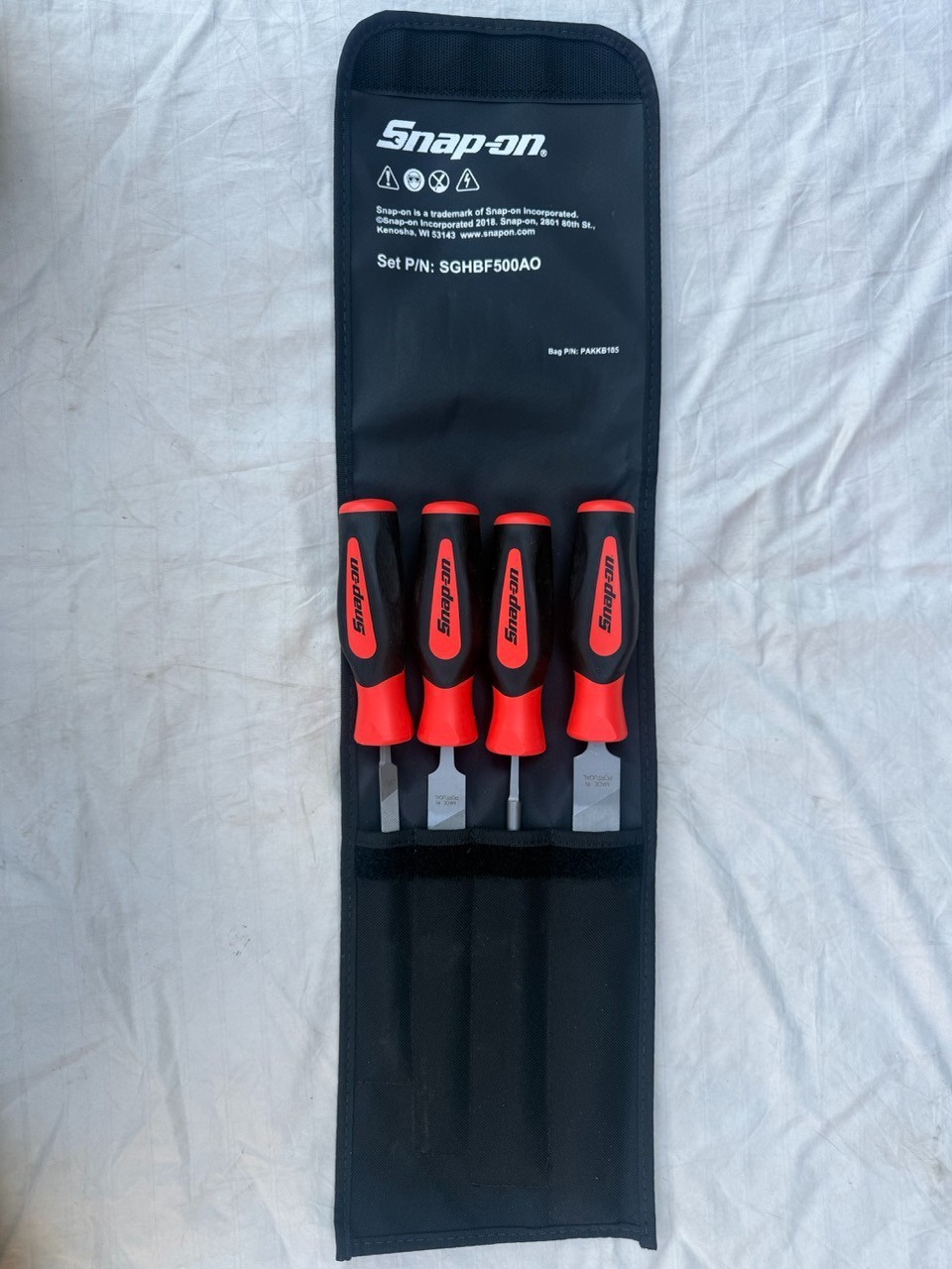 Snap On red 4 pc file handle set with pouch new sghbf500a