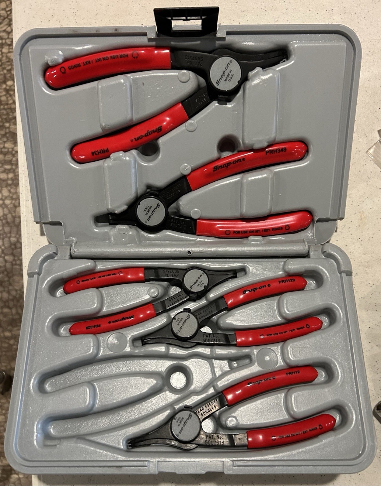 NOS.Snap-On Retaining Ring Pliers Set 6pc (Red) PRH406 With Case (Missing One)