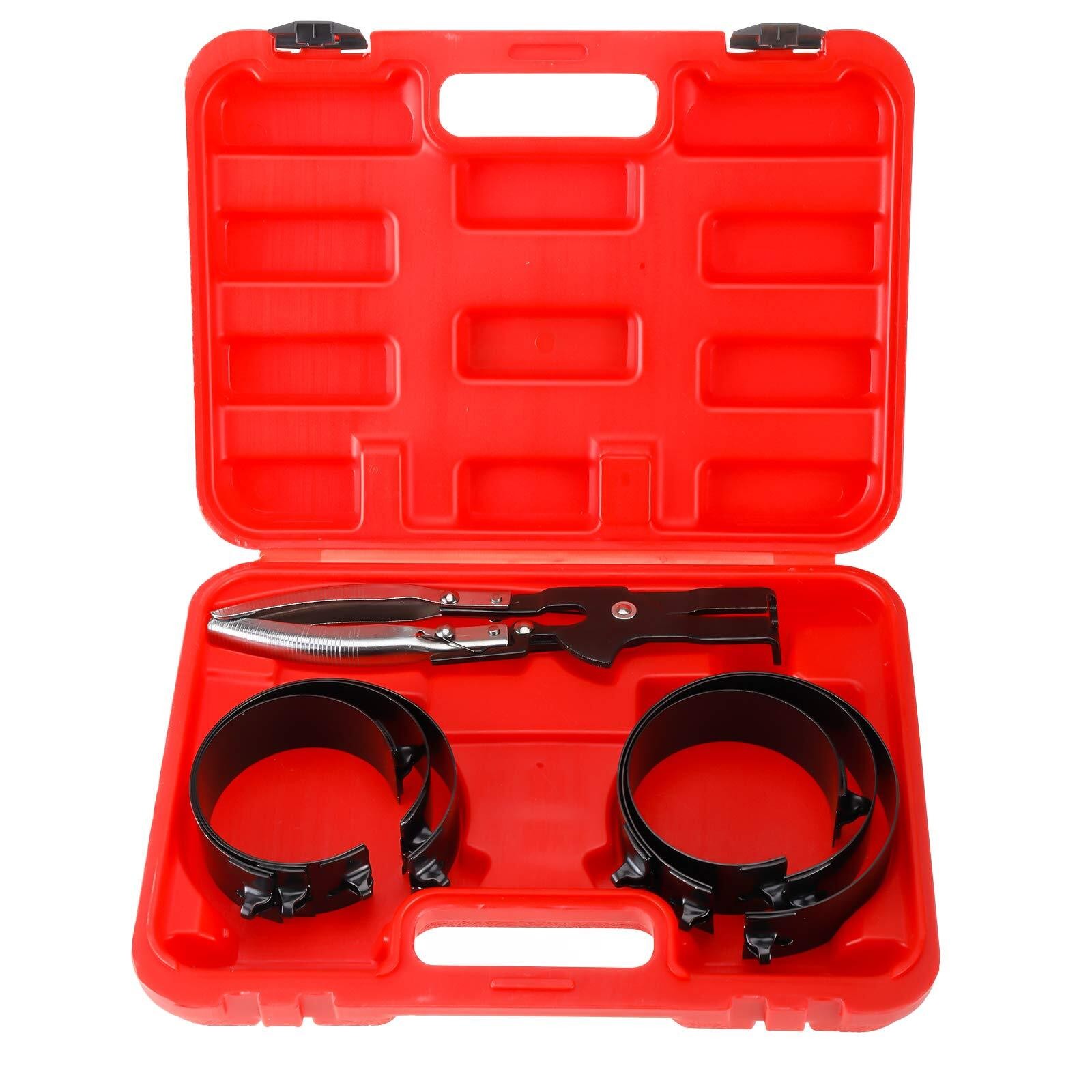 Piston Ring Compressor Tool Kit Cylinder Installer Remover Pliers Set & 6 Bands