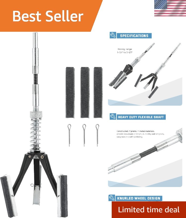 Adjustable Engine Cylinder Hone Tool Set with 3 Stones, 1-1/4 to 3-1/2″