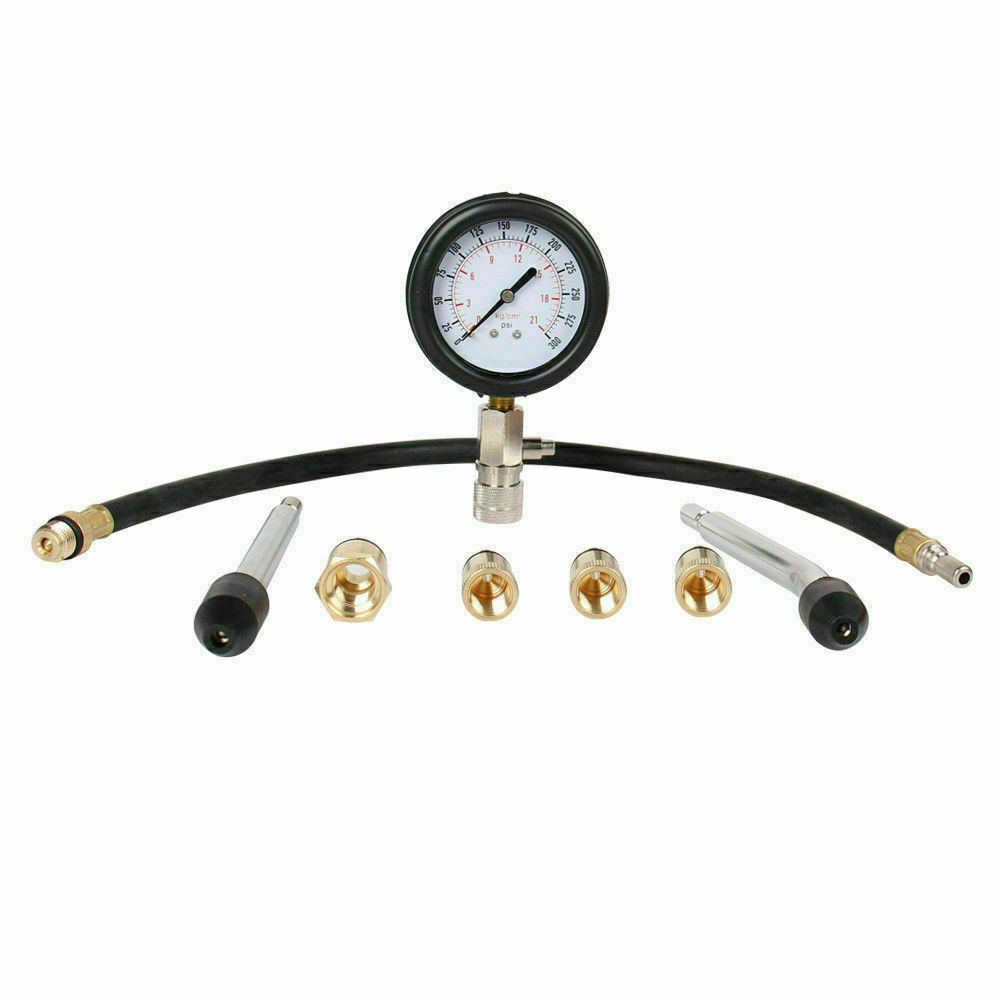 A-AUTO Taiwan 8pc Petrol Cylinder Compression Test 63mm Gauge 18″ Flex Adapter