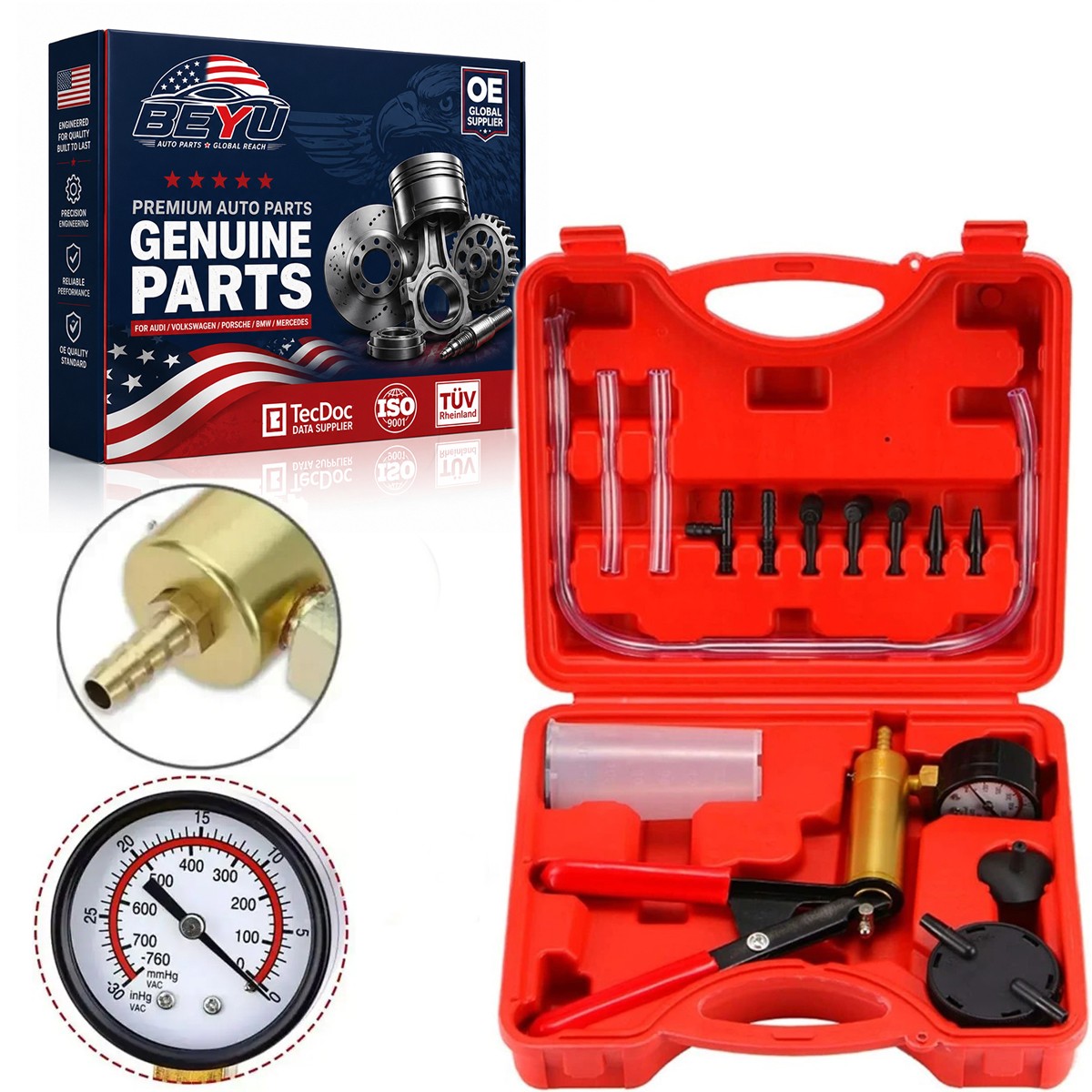 BEYU Vacuum Pistol Pump Tester Kit Portable Durable Aluminum Vacuum Gauge