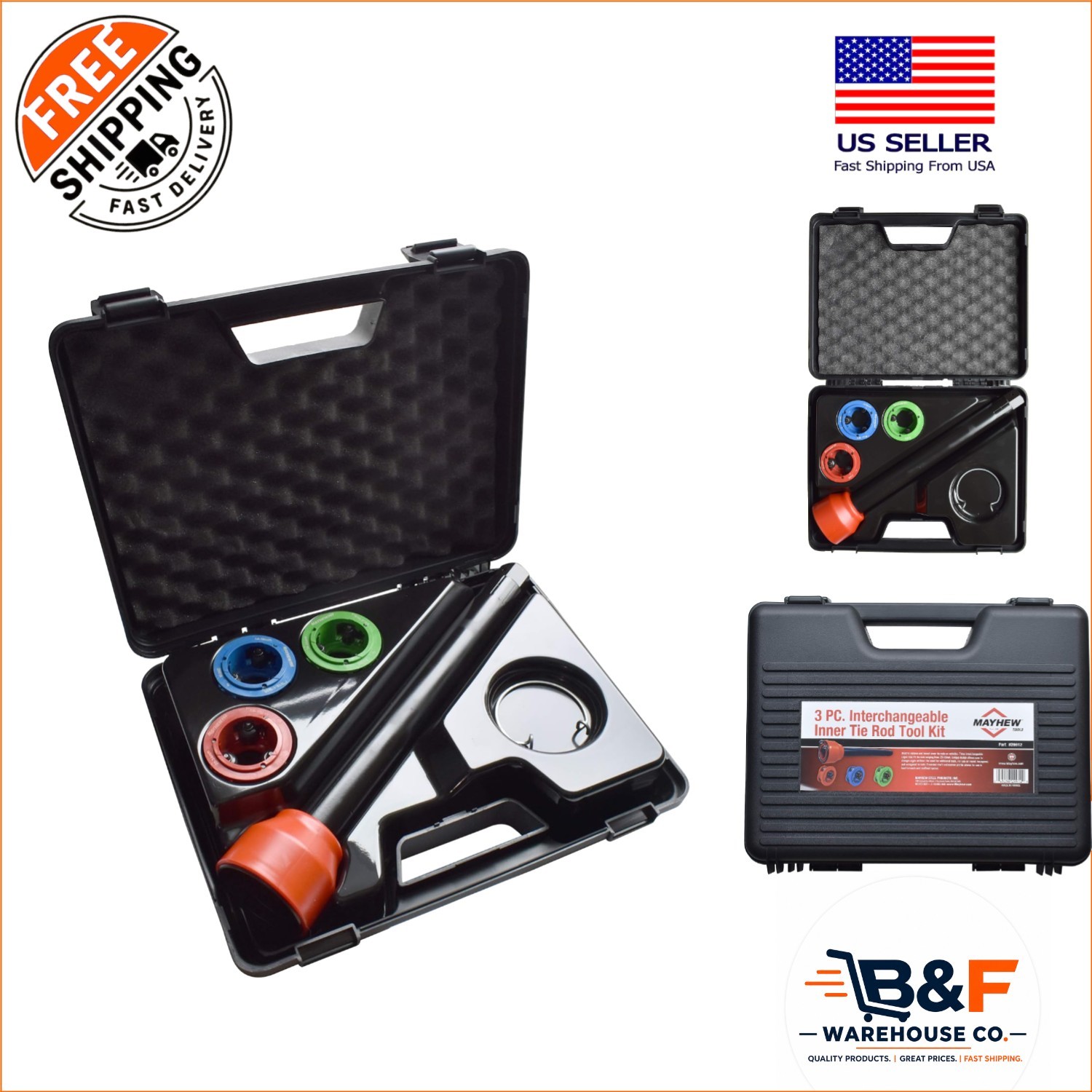 4-Piece Interchangeable Tie Rod Tool Kit for Automotive Professionals – Black