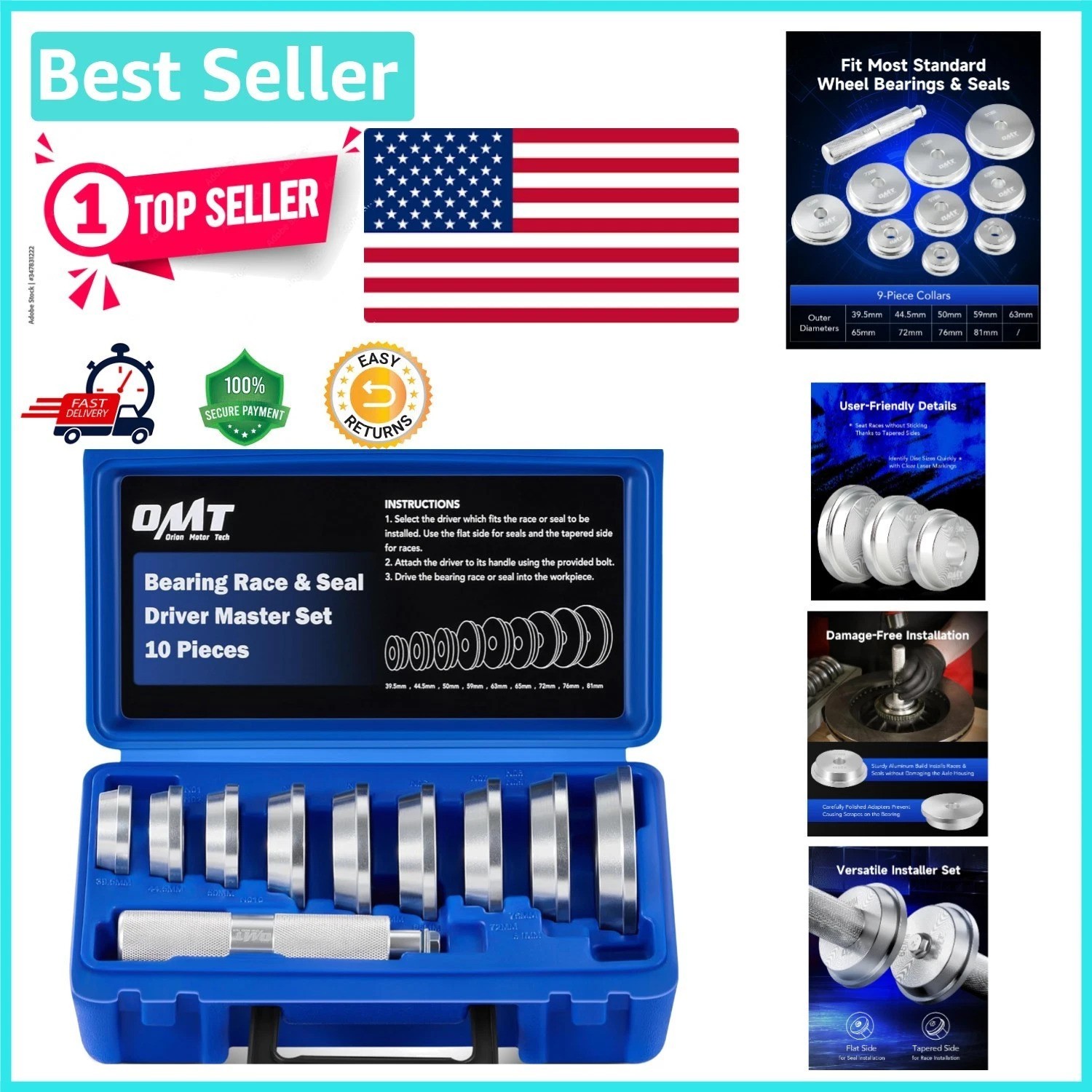 Professional 10pc Bearing Installation Kit – Built to Last with Storage Case