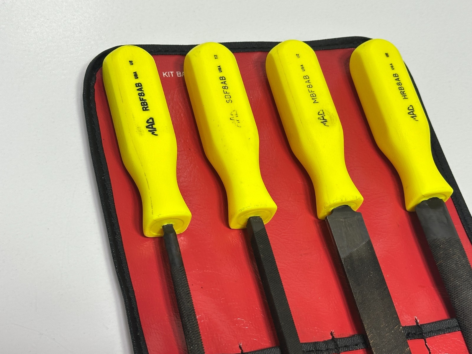🇺🇸 MAC Tools USA 4pc File Set, 12” Long, Hi-Viz Hard Handle, SCBF4AK, Kit Bag