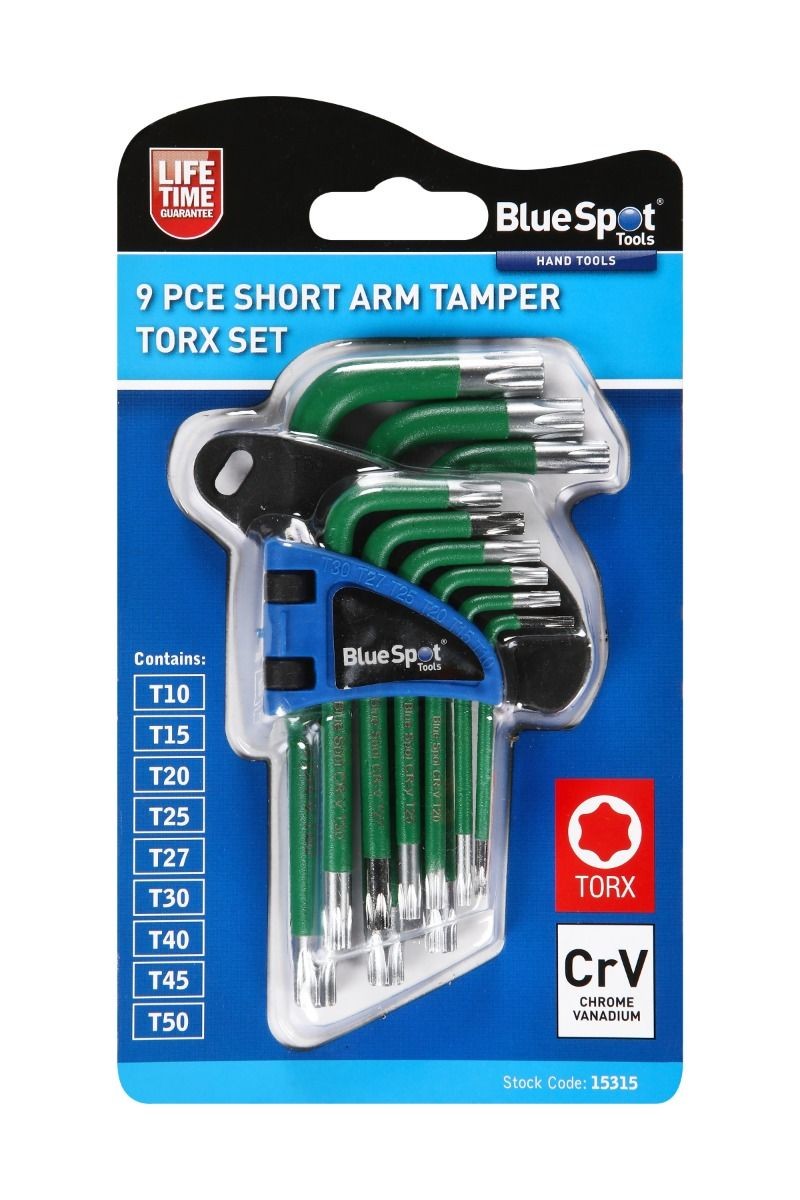 Blue Spot Tools 15315 9pce Short Arm Tamper Torx Key Set