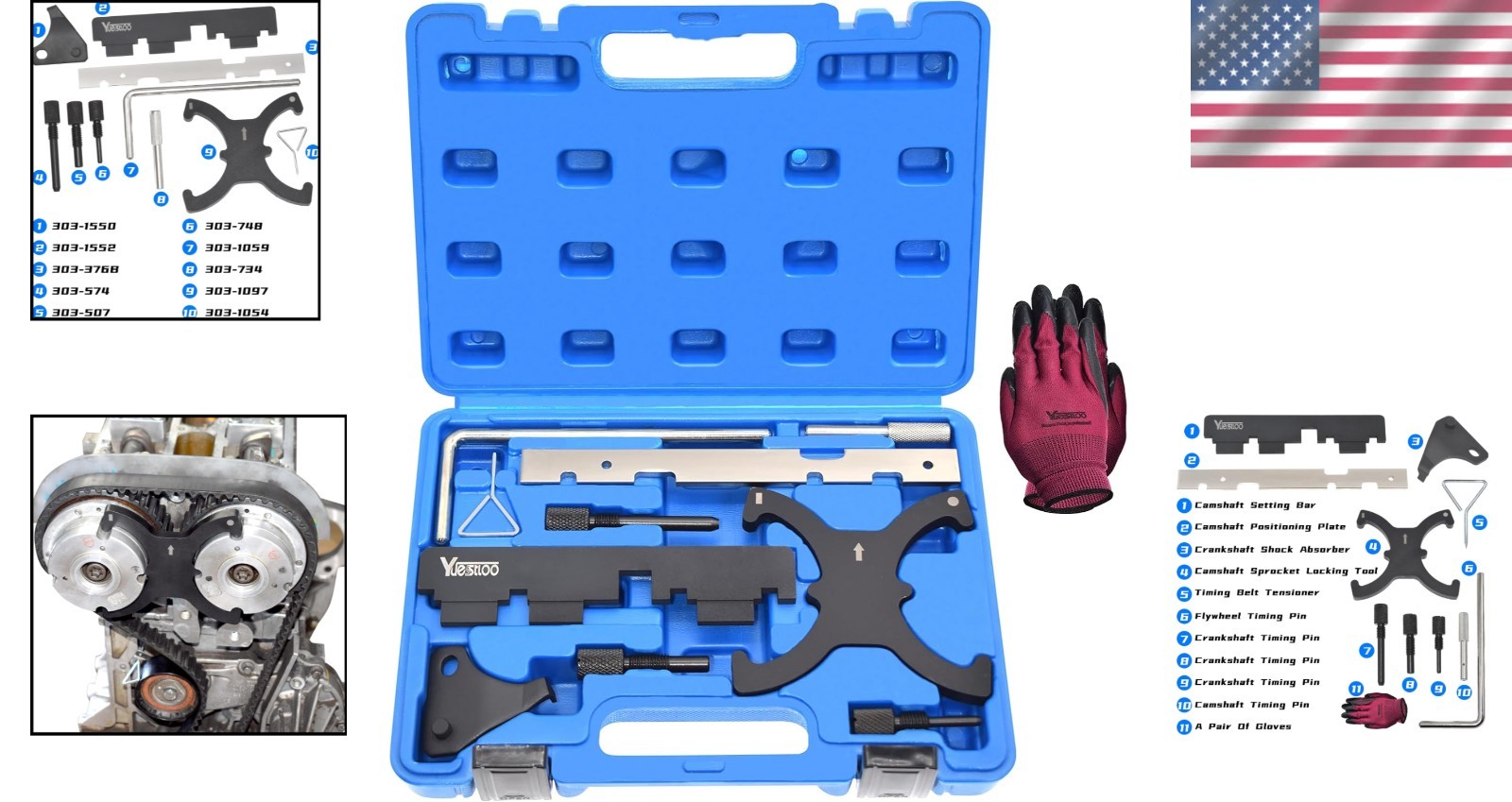 Corrosion-Resistant Engine Timing Tool Set with Carrying Case for Ford/Mazda