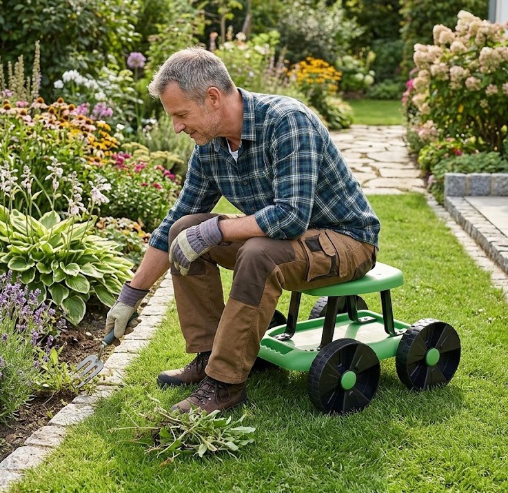 Draper Roller Garden Cart & Seat From Strong Polypropylene With Metal Upstands
