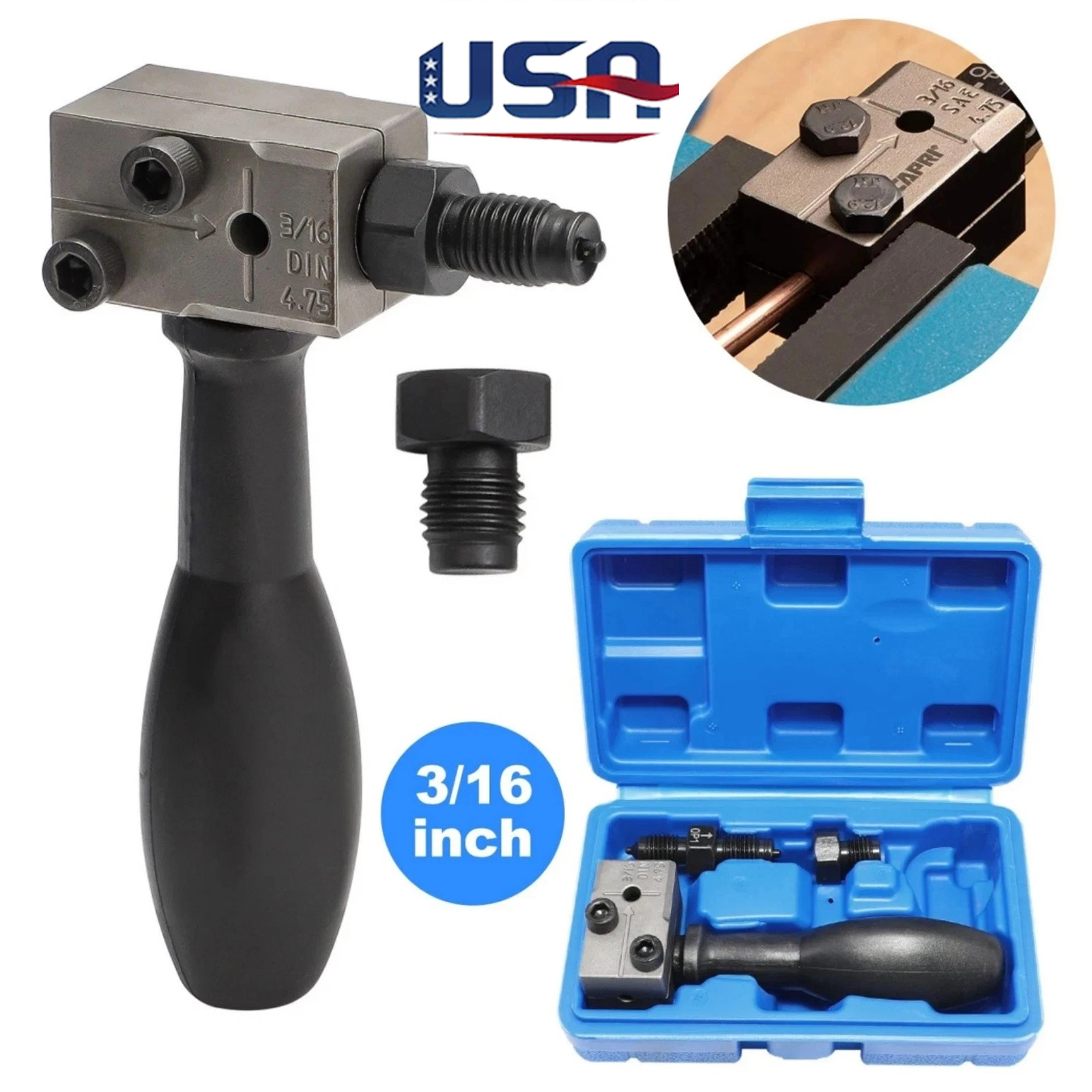 3/16″ Car Brake Line Double Flaring Kit 45° Handheld Pipe Flares Tool w/ Storage