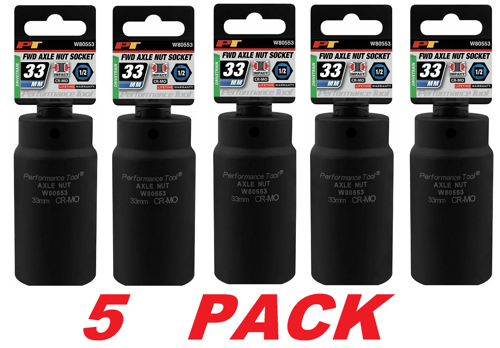 Performance Tool W80553 33mm Front Wheel Drive Axle Nut Socket, 5 Piece, NEW