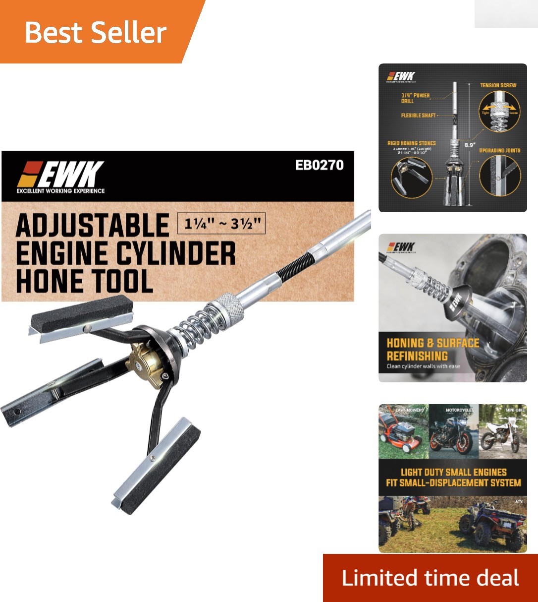 Smooth and Damage-Free Cylinder Walls with 1-1/4 to 3-1/2 Inch Engine Hone Tool