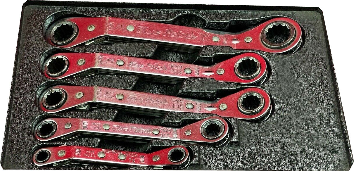 Blue Point 5 Piece Metric 12 Point Ratcheting Offset Double Box Wrench 7mm 15mm