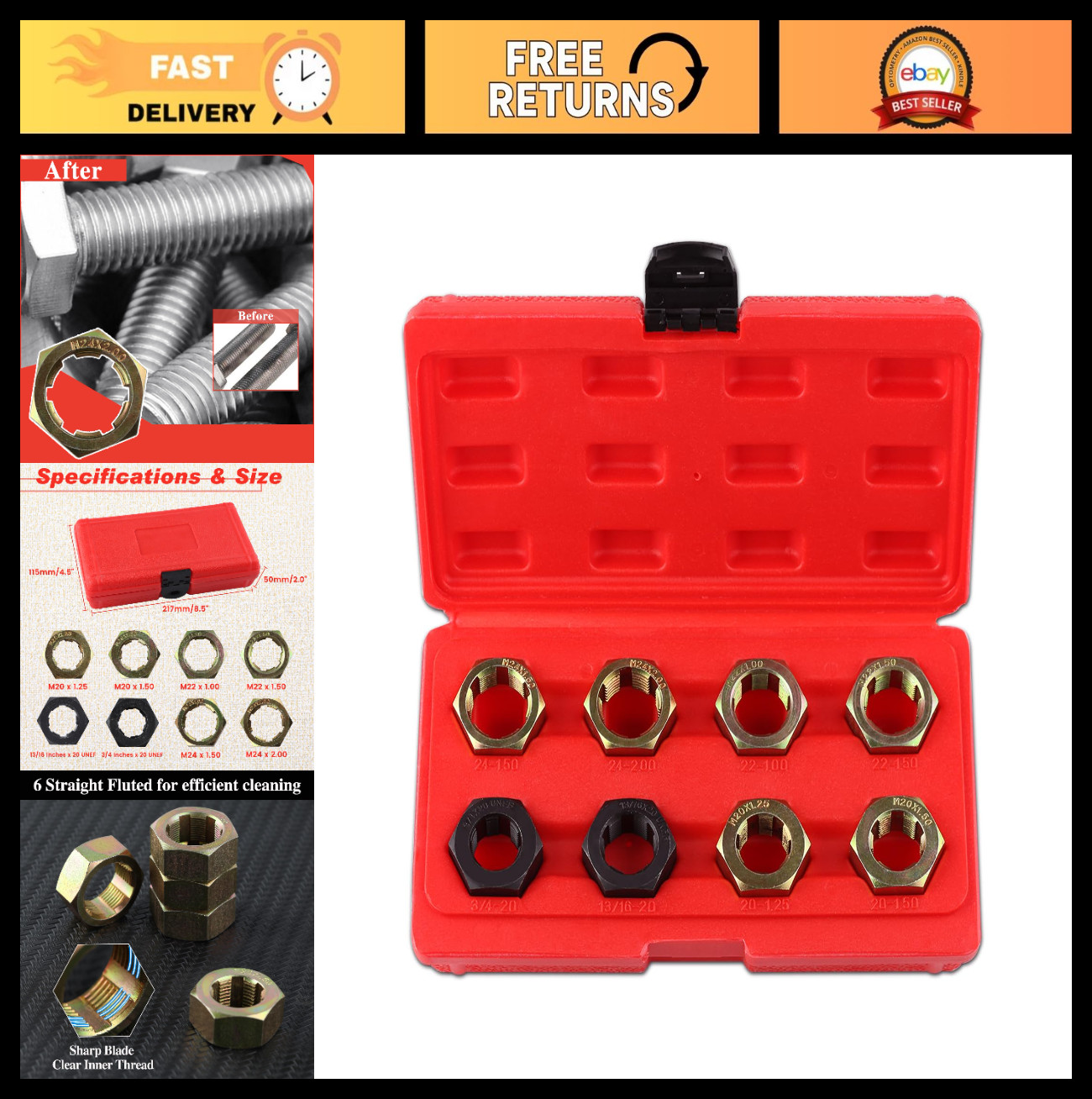 8 PCS Thread Chaser Set – Axle Spindle Repair Kit, High-Strength Rethreading Too