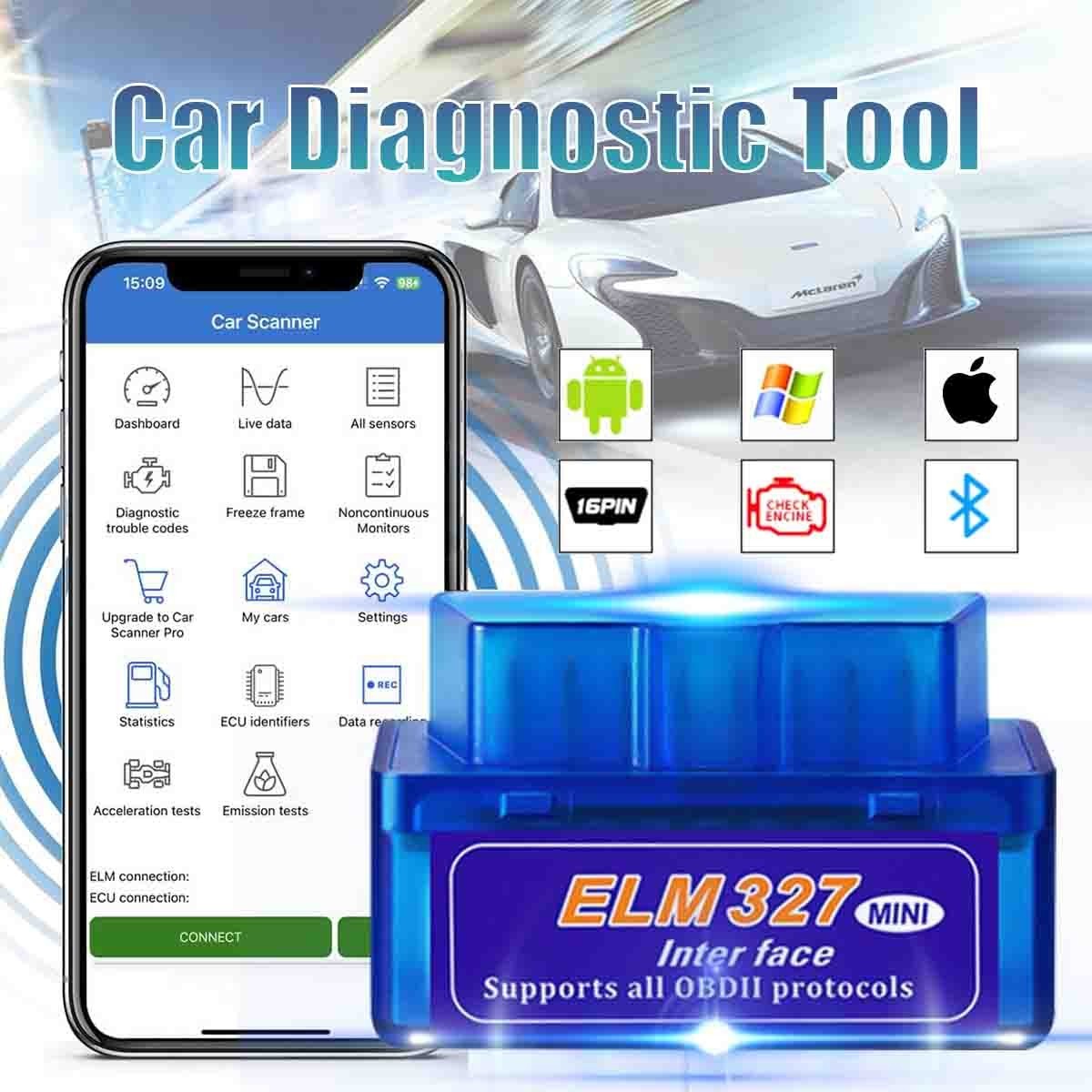 ELM327 OBD2 Code Reader Auto Diagnostic Tool OBDII Scanner for Android Bluetooth