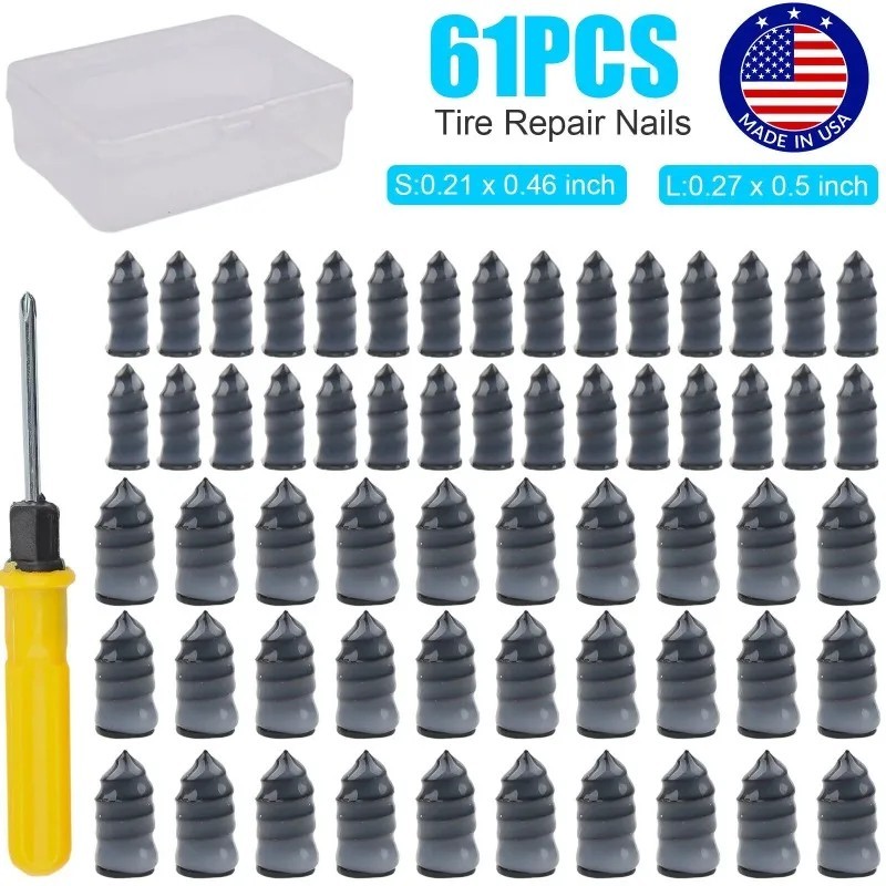 61pc Tire Repair Kit Tubeless Plug Patch Puncture Tool Set Car Truck Motorcycle