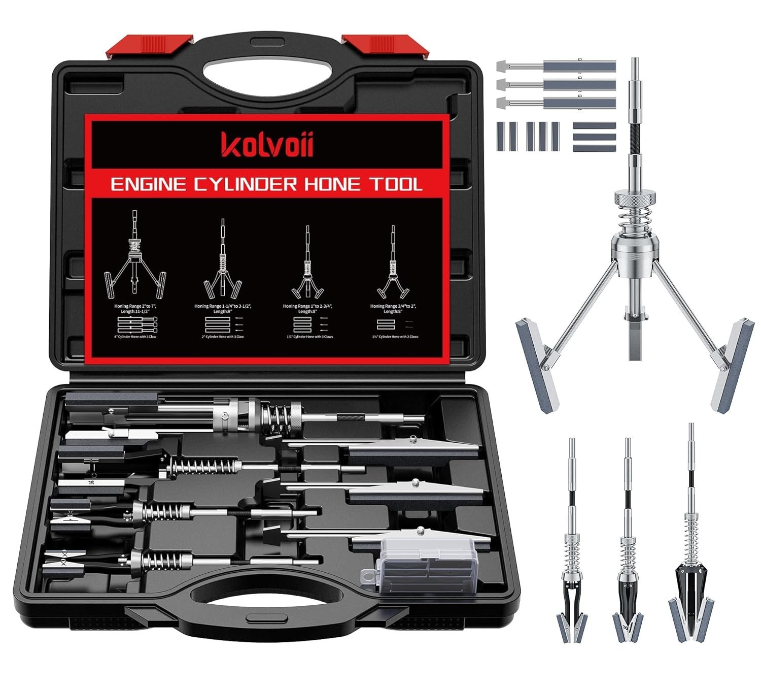 Adjustable Engine Cylinder Honing Tool Kit with 11 Replacement Stones 220 Grit