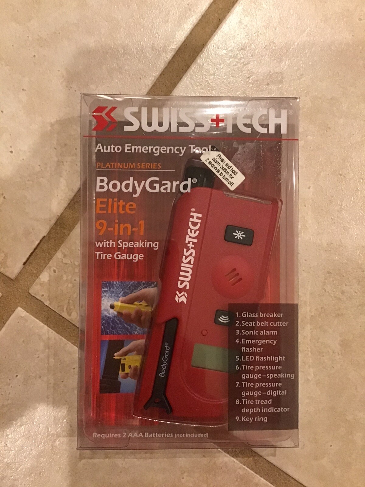 Swiss+Tech BodyGard Guard Elite 9-In-1 Tire Gauge Car Safety Emergency Tool Red