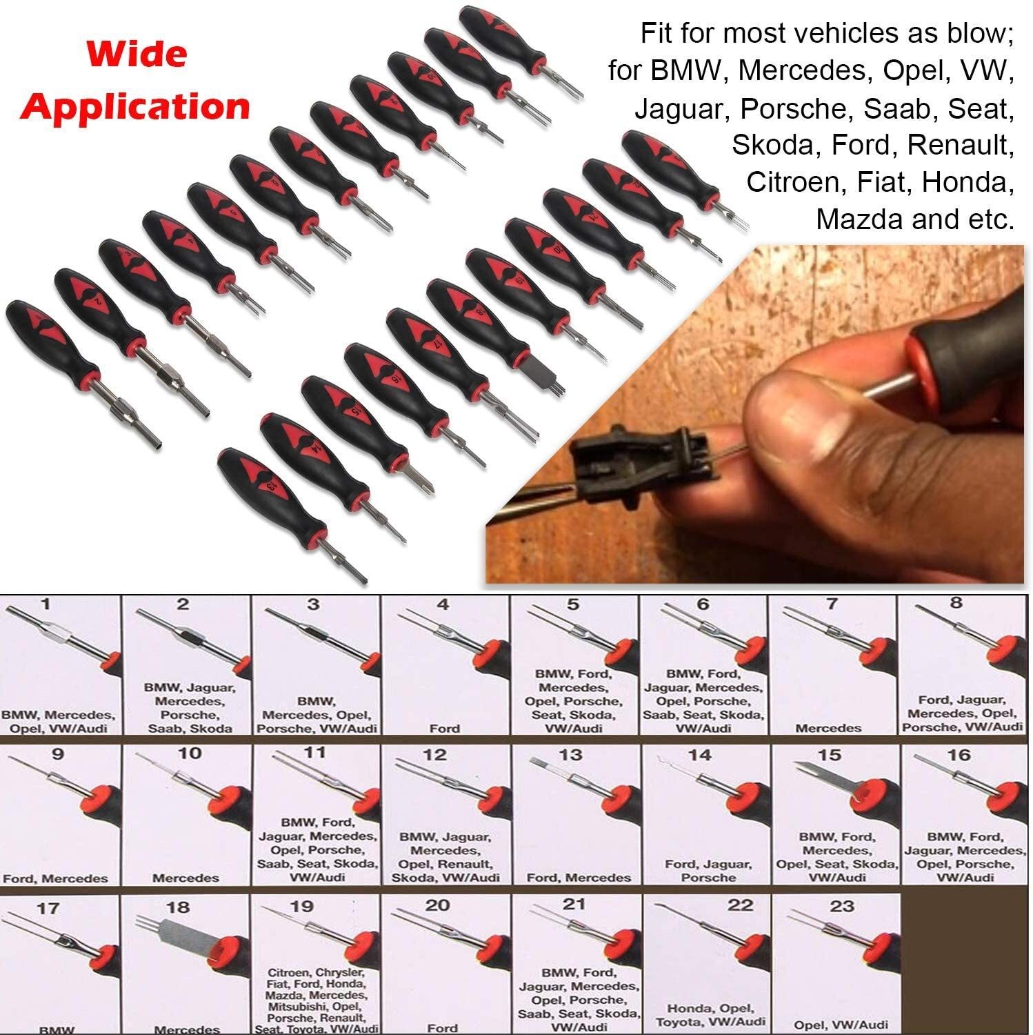 23Pcs Electrical Connector Removal Kit Wire Terminal Pin Remover for BMW VW Audi