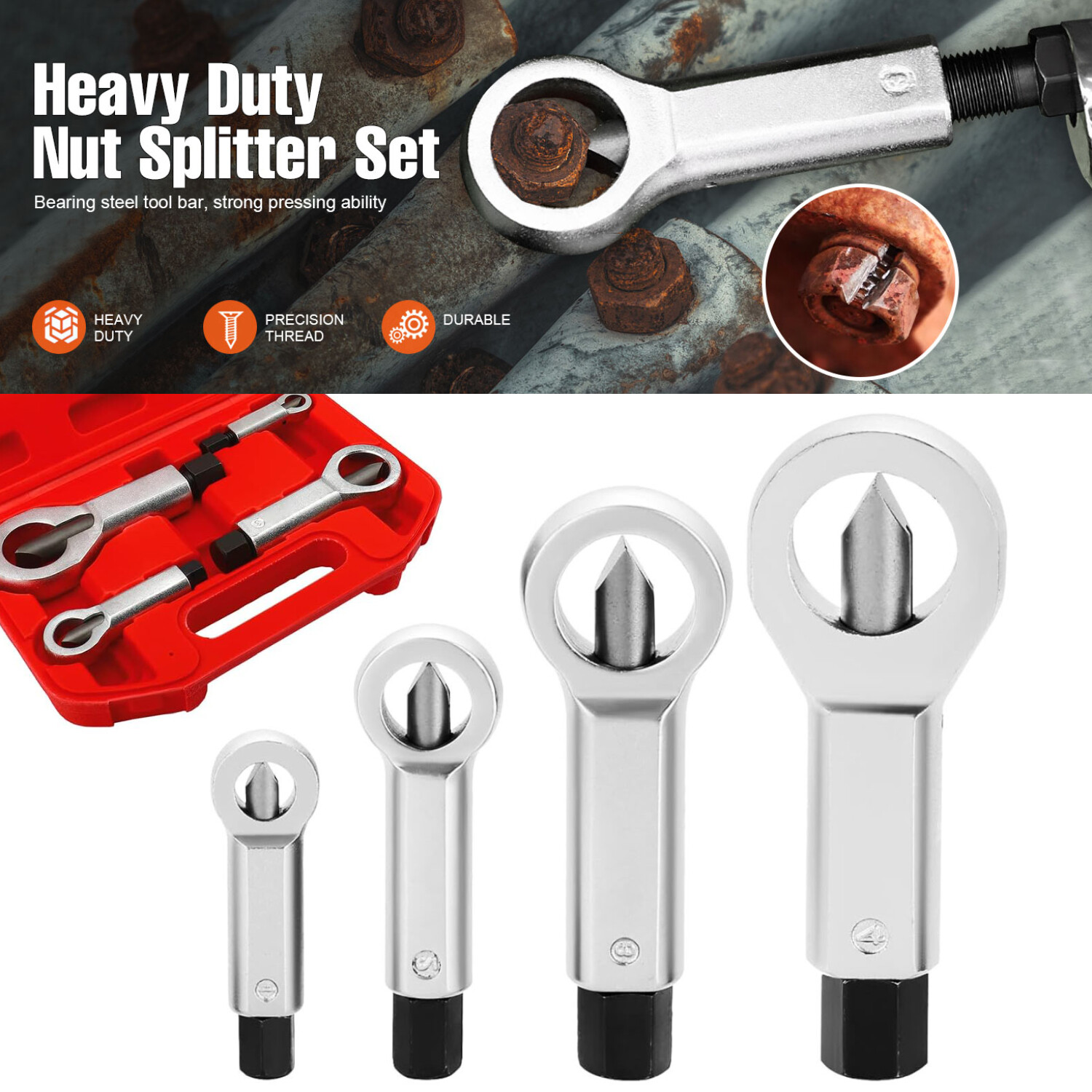 4Pcs Nut Splitter Cracker Set Heavy Duty 9-27mm Damaged Bolt Remover Tool