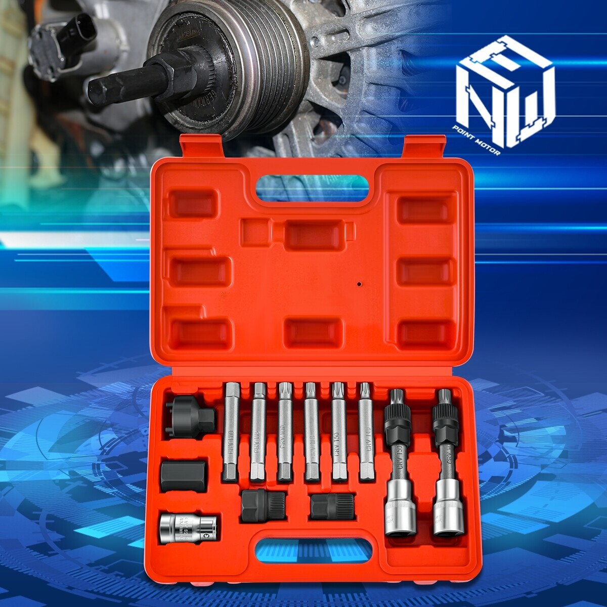 13Pcs Alternator Freewheel Pulley Removal Automotive Repair Service Tool Kit Set