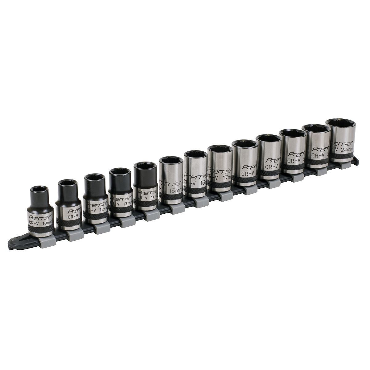 Sealey Socket Set 13pc 1/2″Sq Drive Lock-On™ 6pt Metric – Black Series Premier