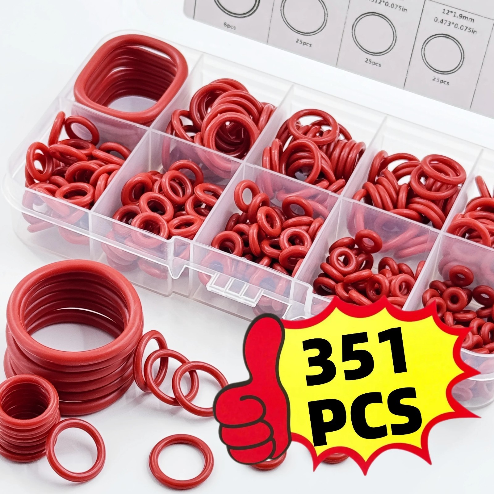Silicone O-Rings – 351 Pcs Set for Pipelines – Heat Oil Resistant 10 Sizes