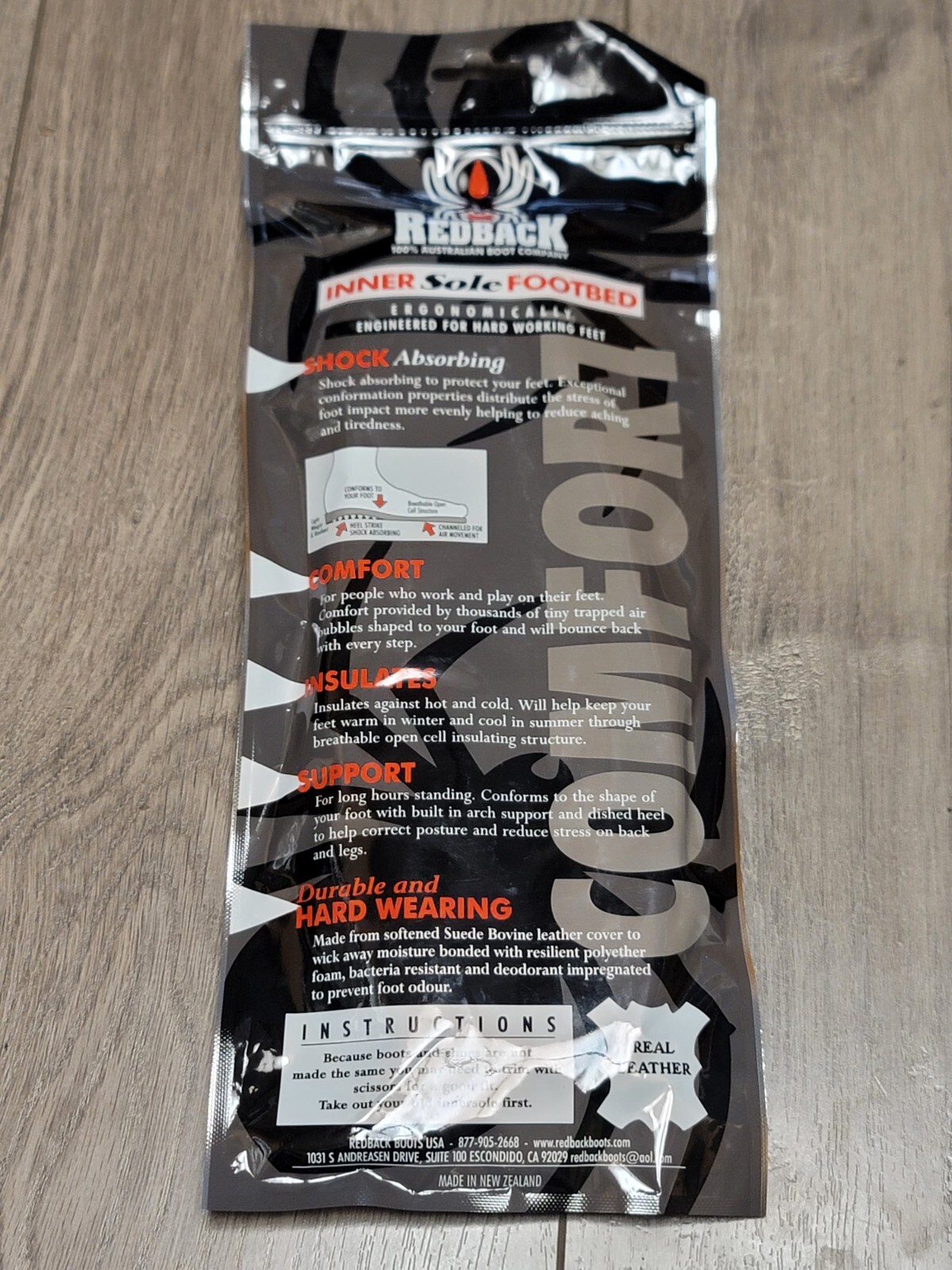 Redback Premium Leather Shock Absorbing Insoles US size: 11 #INSOLE10