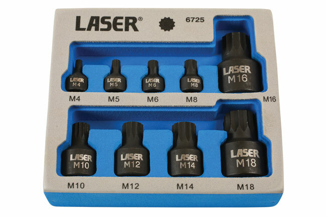 Laser Tools 6725 Low Profile Short Impact Spline Socket Bit Set M4 – M14